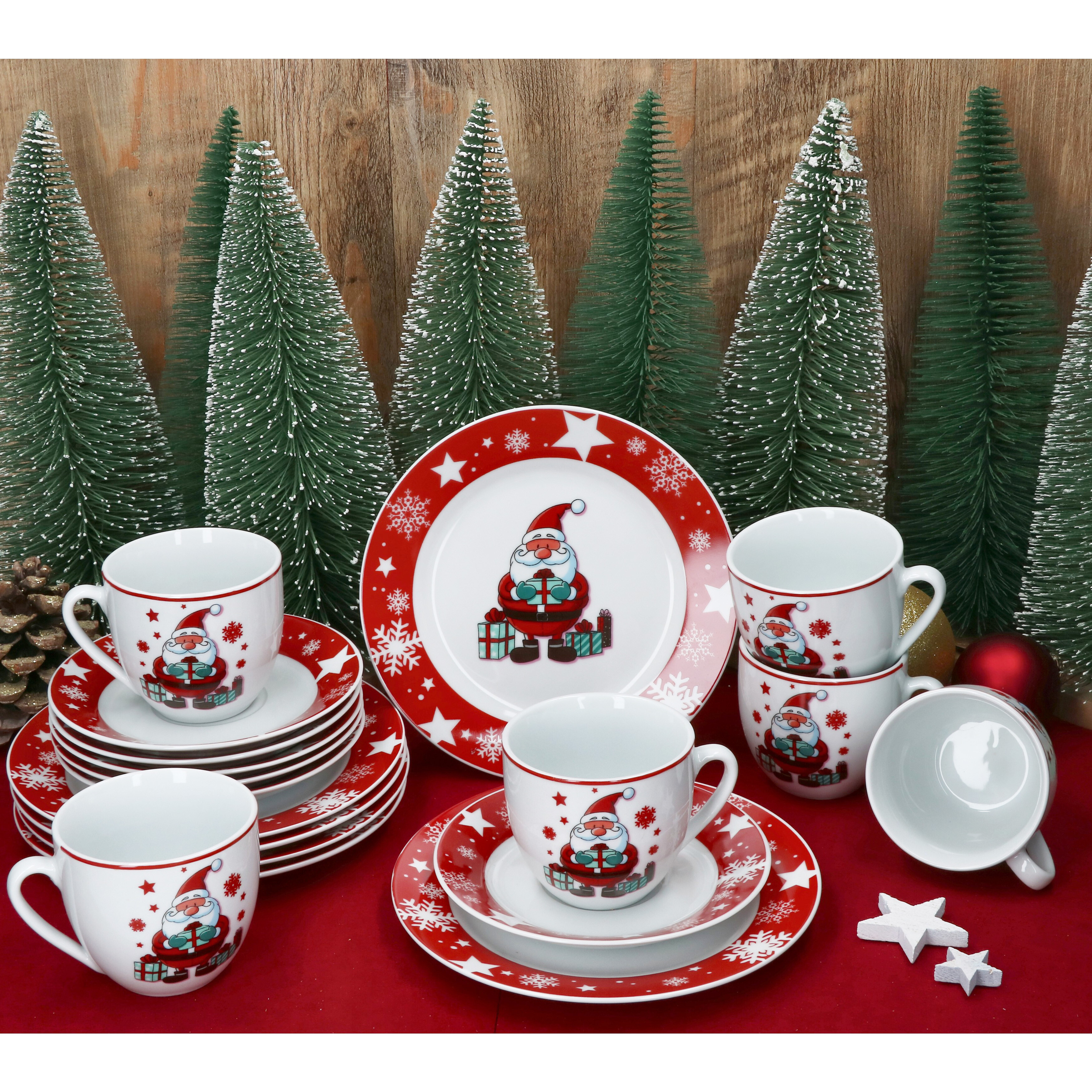 Image of 18-piece Christmas Santa Porcelain Coffee Set For 6, Including Cups, Saucers, And Plates