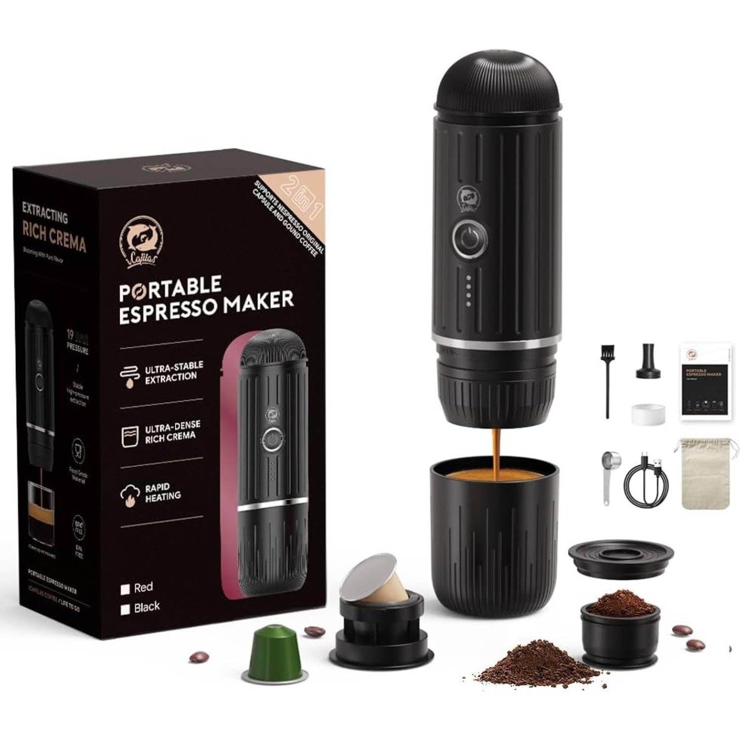 TEMU Portable Electric Coffee Maker, Travel Coffee Maker For Camping, Self Warming Car Coffee Maker With Ground Coffee And N For Motorhomes, Hiking