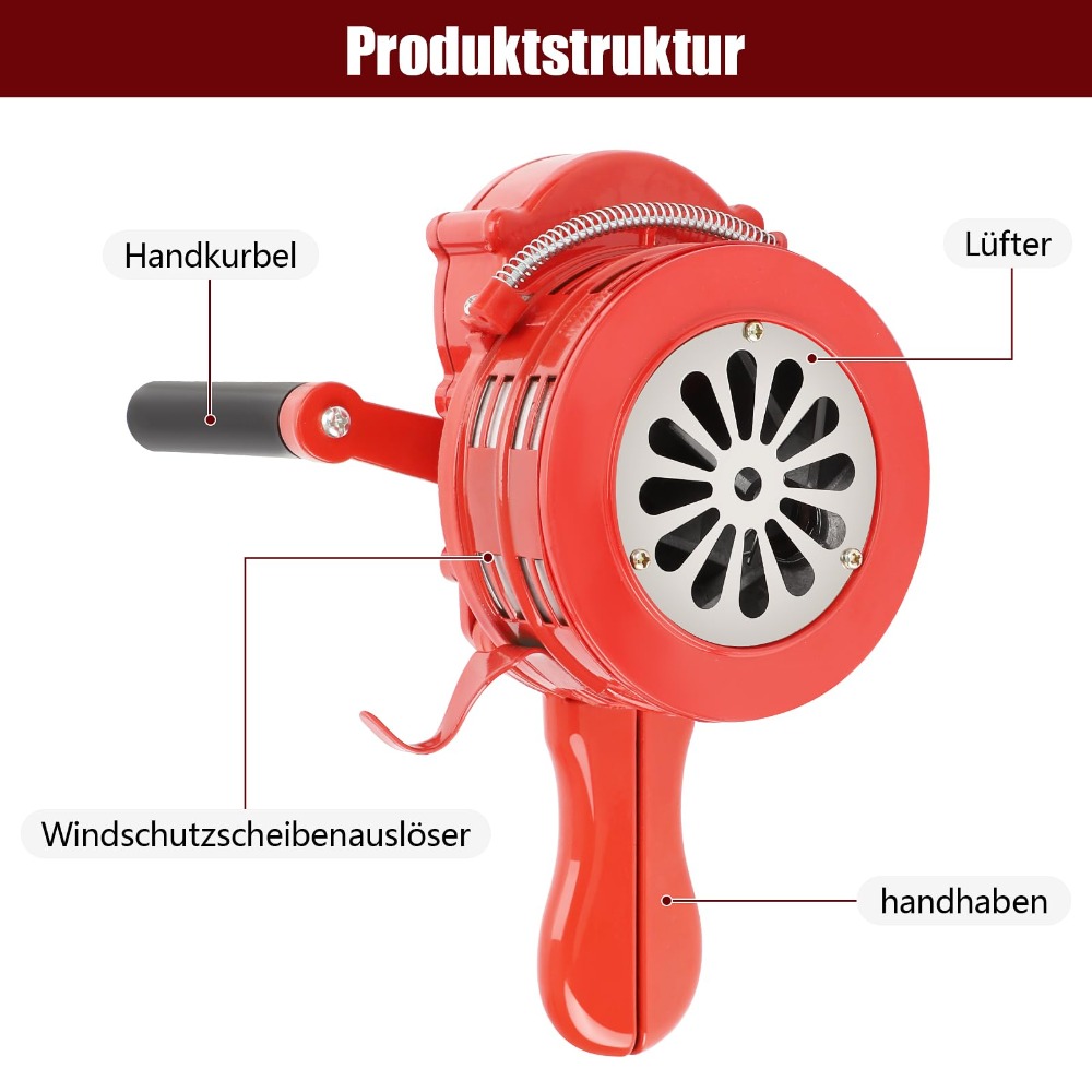 E-shop Hand-Sirene 110 dB – Extrem laute Alarmsirene mit Aluminiumgehäuse & Klapp-Handkurbel – Wiederverwendbare Notfallsirene für Zuhause, Camping,