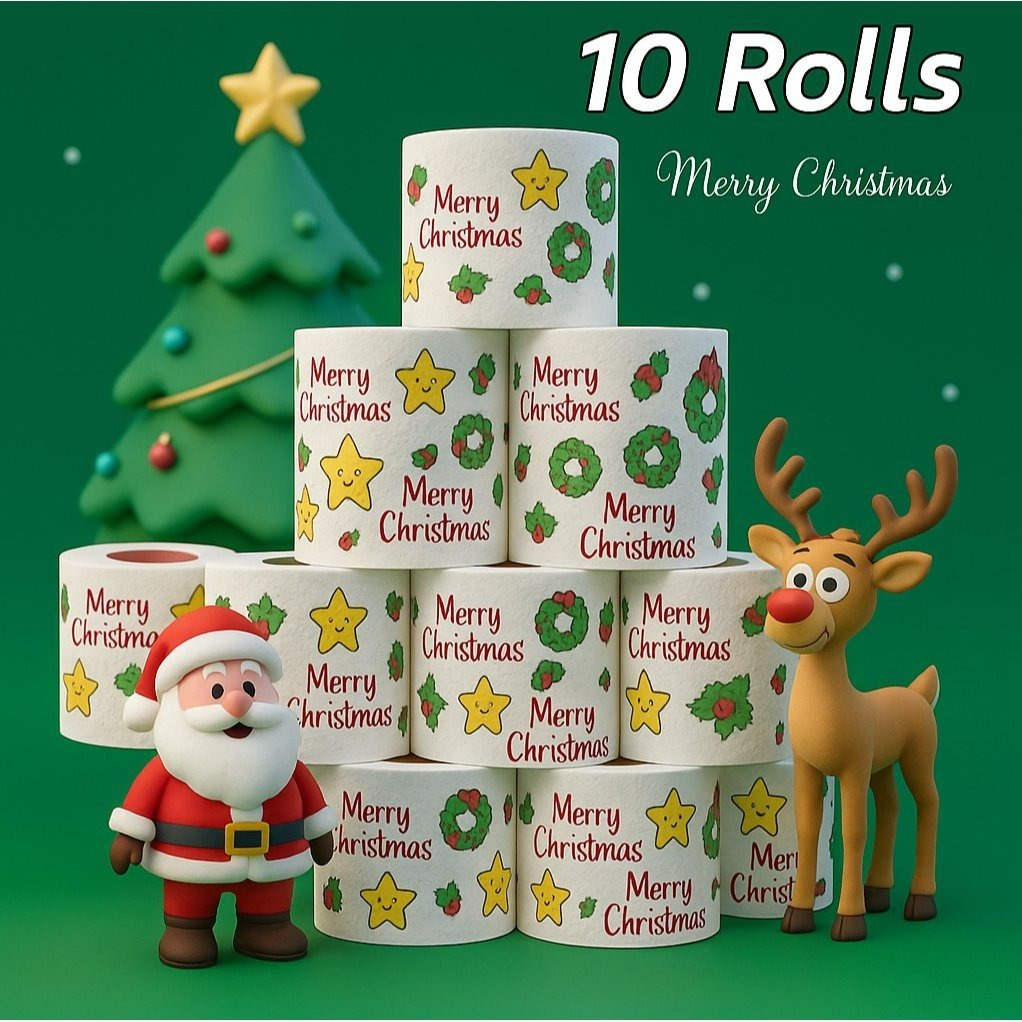 Image of 10 Rolls Of Christmas Toilet Paper For Christmas, ' Day, To Create A Festive Atmosphere At Home, Restaurant, Or Company, As A Holiday Gift.