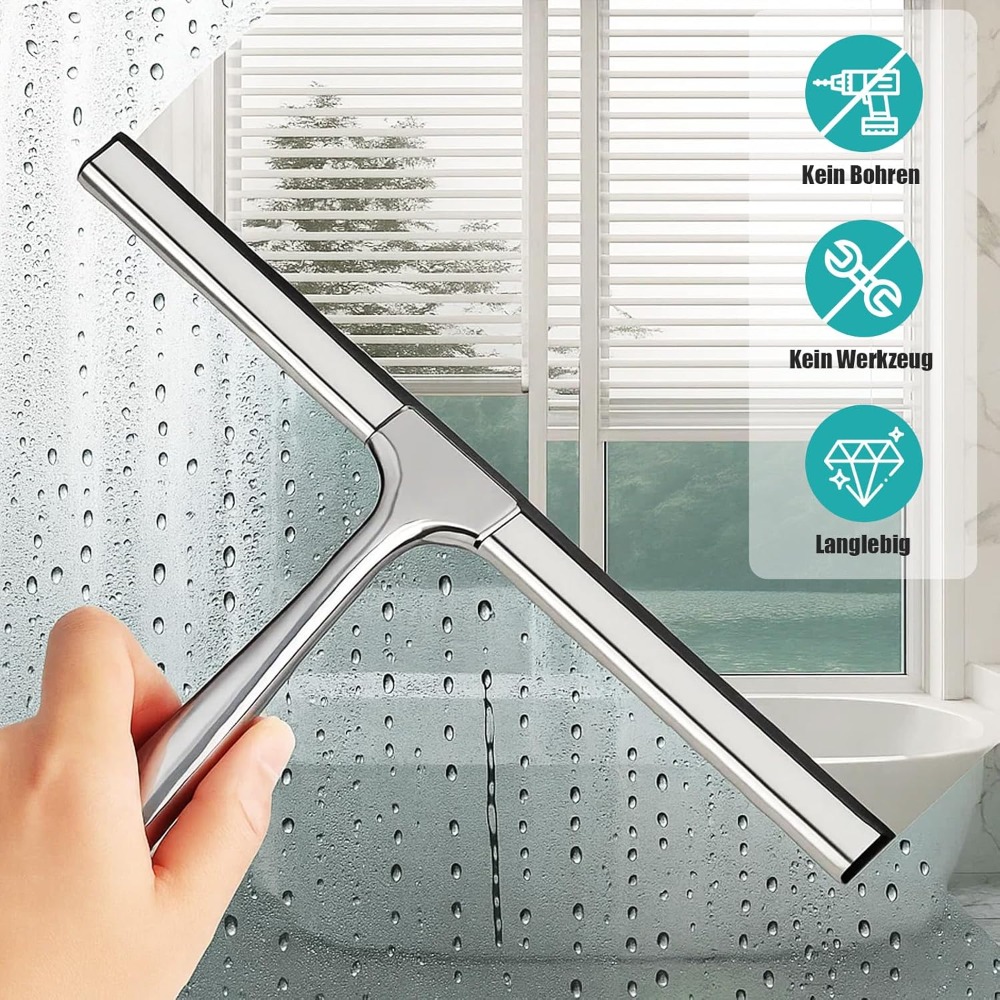 Stainless Steel Shower Squeegee - With Suction Cup Hook For Wall Mounting; Scratch-free Cleaning - Suitable For Bathrooms, Windows, Mirrors, And Glass Surfaces