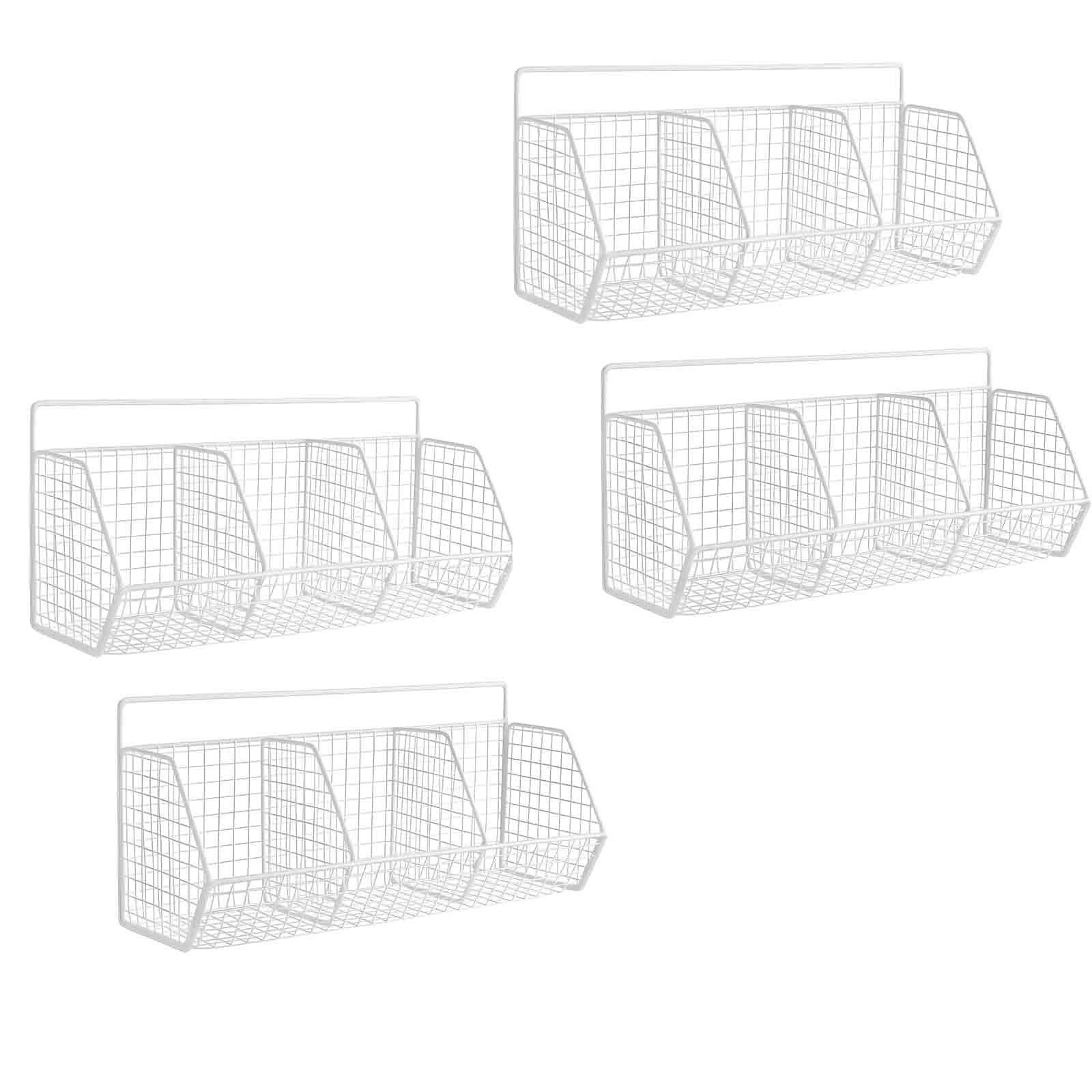 2 White, Three-tier Wire Baskets For Wall Mounting – No Drilling Required, Adhesive Attachment – Ideal For Kitchens And Bathrooms – Space- And Provide Storage For Dishes, Accessories, And Other Items