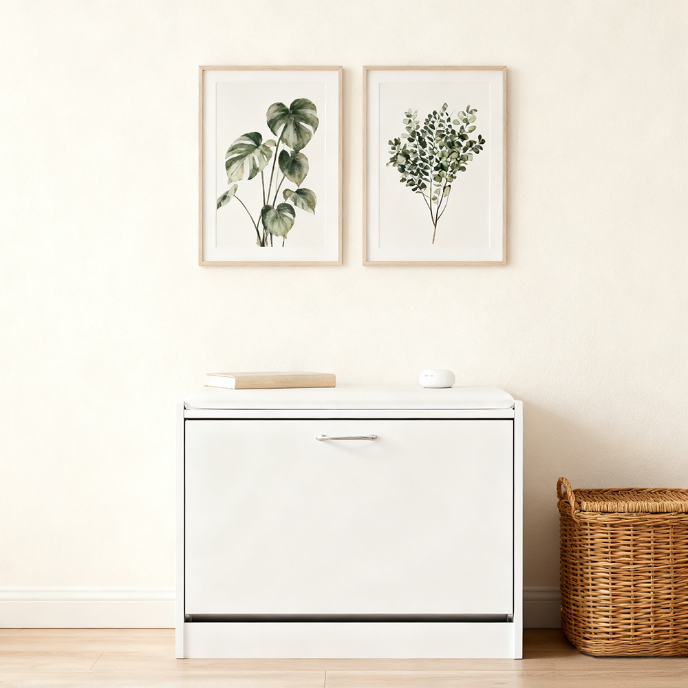 1pc Of Shoe Bench With Seat Cushion, Entrance Furniture, Shoe Cabinet, Shoe Cabinet With 1 Flap, For Entrance, Living Room, Hallway, Bedroom, 60x30x45 Cm, White - Gts27-x