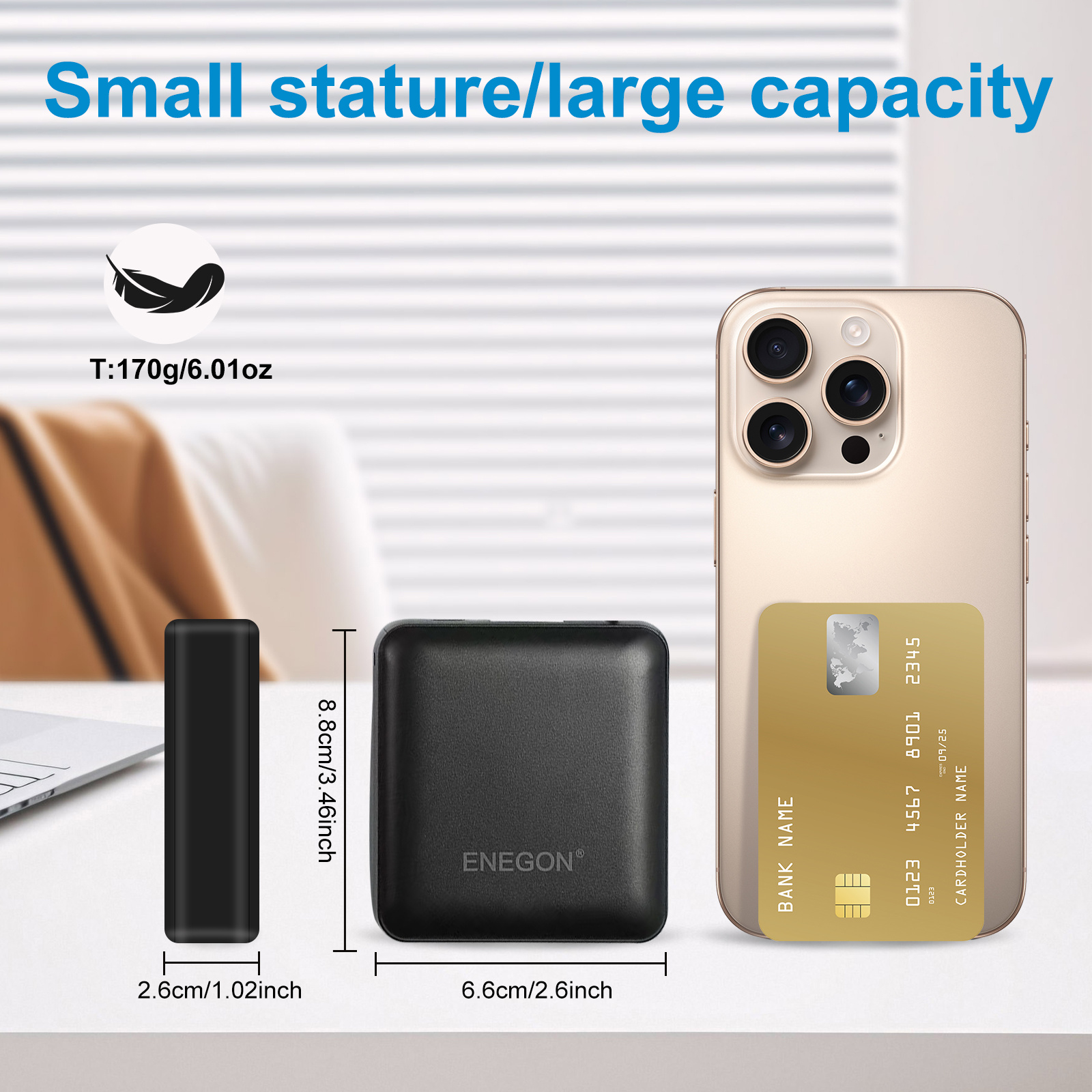 Batterie externe ENEGON 10000mAh 22.5W, charge rapide, chargeur portable avec affichage numérique de la batterie, pour iPhone 16/15/14/13/12/ pour Xiaomi/Samsung, chargement USB Type-C