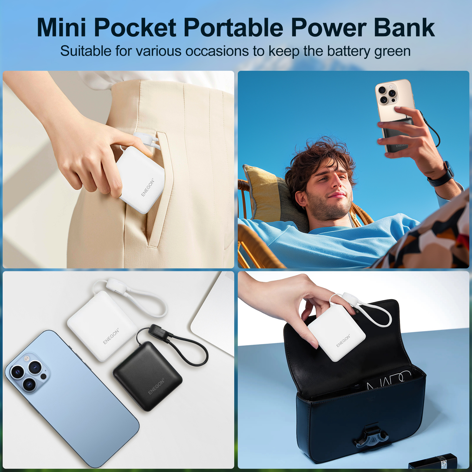 Batterie externe ENEGON 10000mAh 22.5W, charge rapide, chargeur portable avec affichage numérique de la batterie, pour iPhone 16/15/14/13/12/ pour Xiaomi/Samsung, chargement USB Type-C