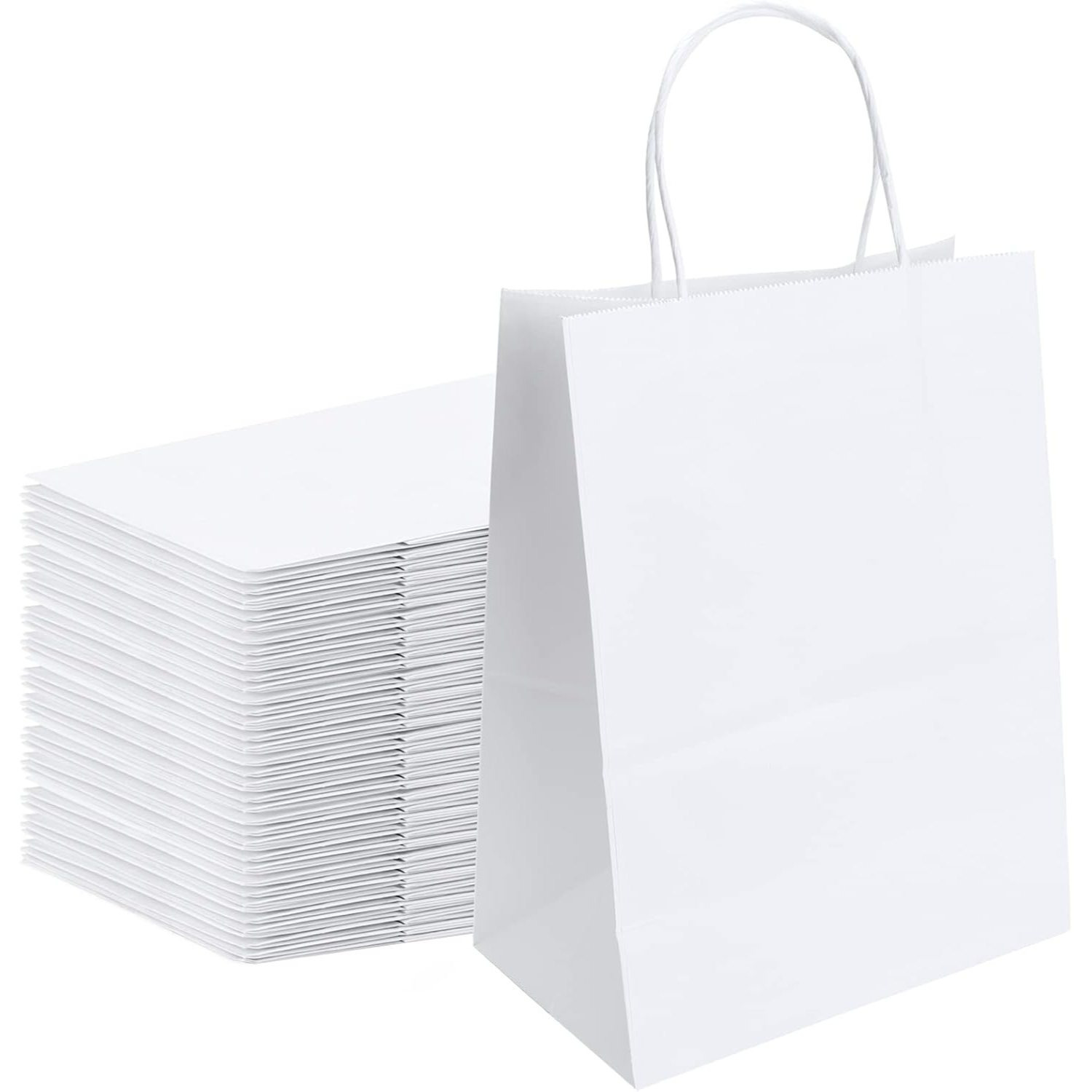 E-shop 100/200 Stück Kraftpapier Geschenktüten mit Griffen 5.25x3.75x8 Weiß Kleine Kraftbeutel Großpackung Perfekte Wahl für Partys, Shopping,