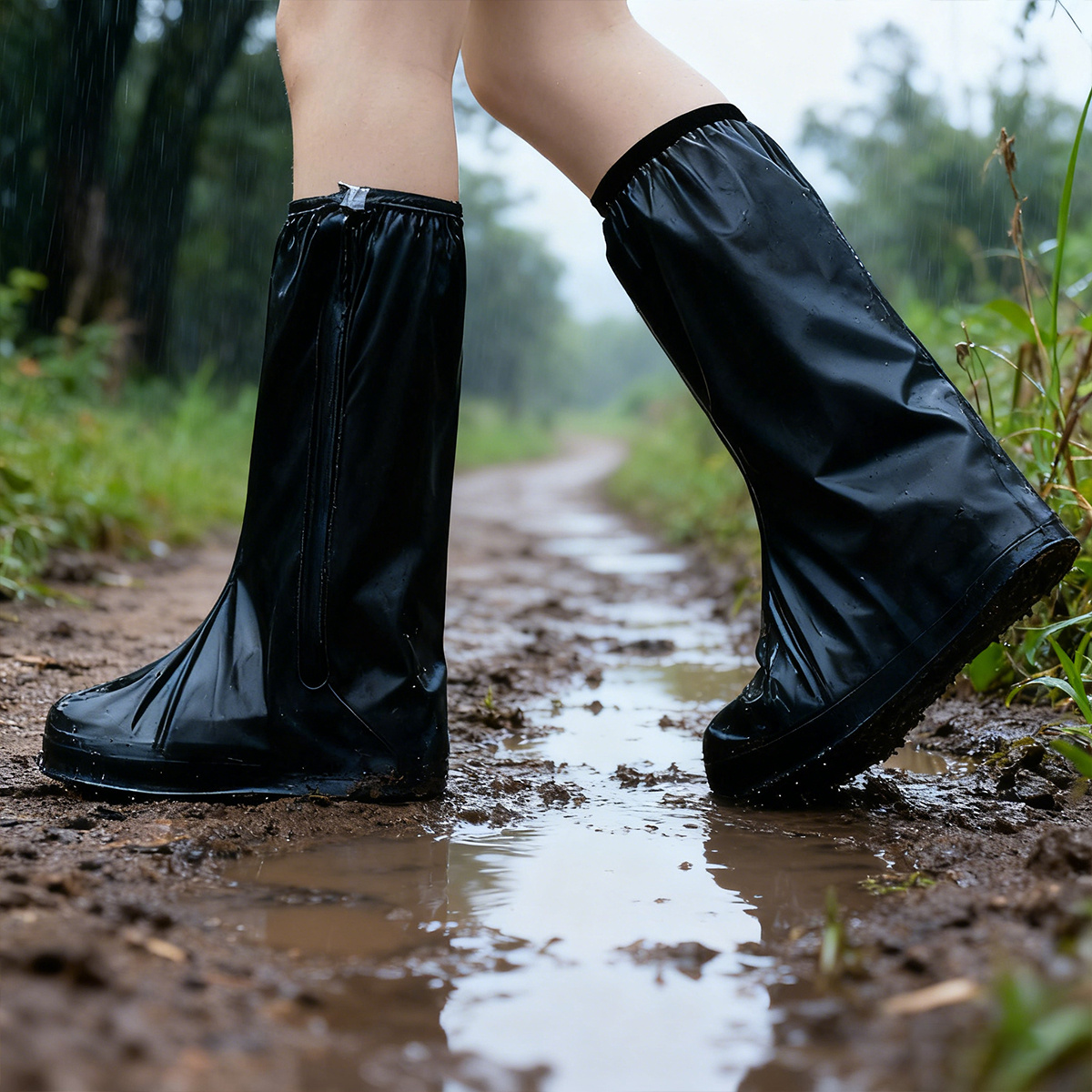 TEMU 1 par de fundas protectoras de tubo largo para zapatos: un diseño de elástica, es impermeable, , antideslizante y gruesa, además de ser