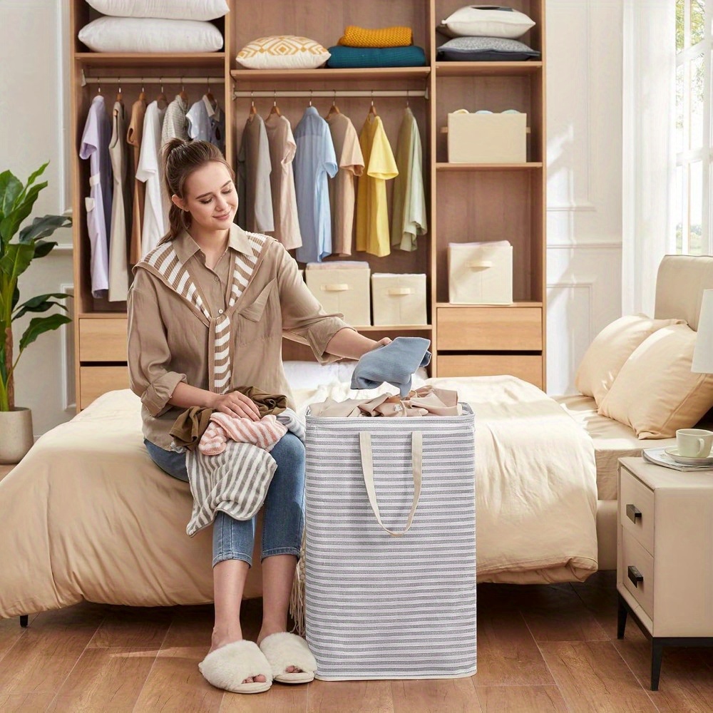 Image of 2 X Large Laundry Basket, High-quality, Freestanding Laundry Hamper, Foldable Tall Laundry Basket With Extended Handles For Clothes, Toys In Dorm, Home – (80l) For Hotel, Laundry Baskets