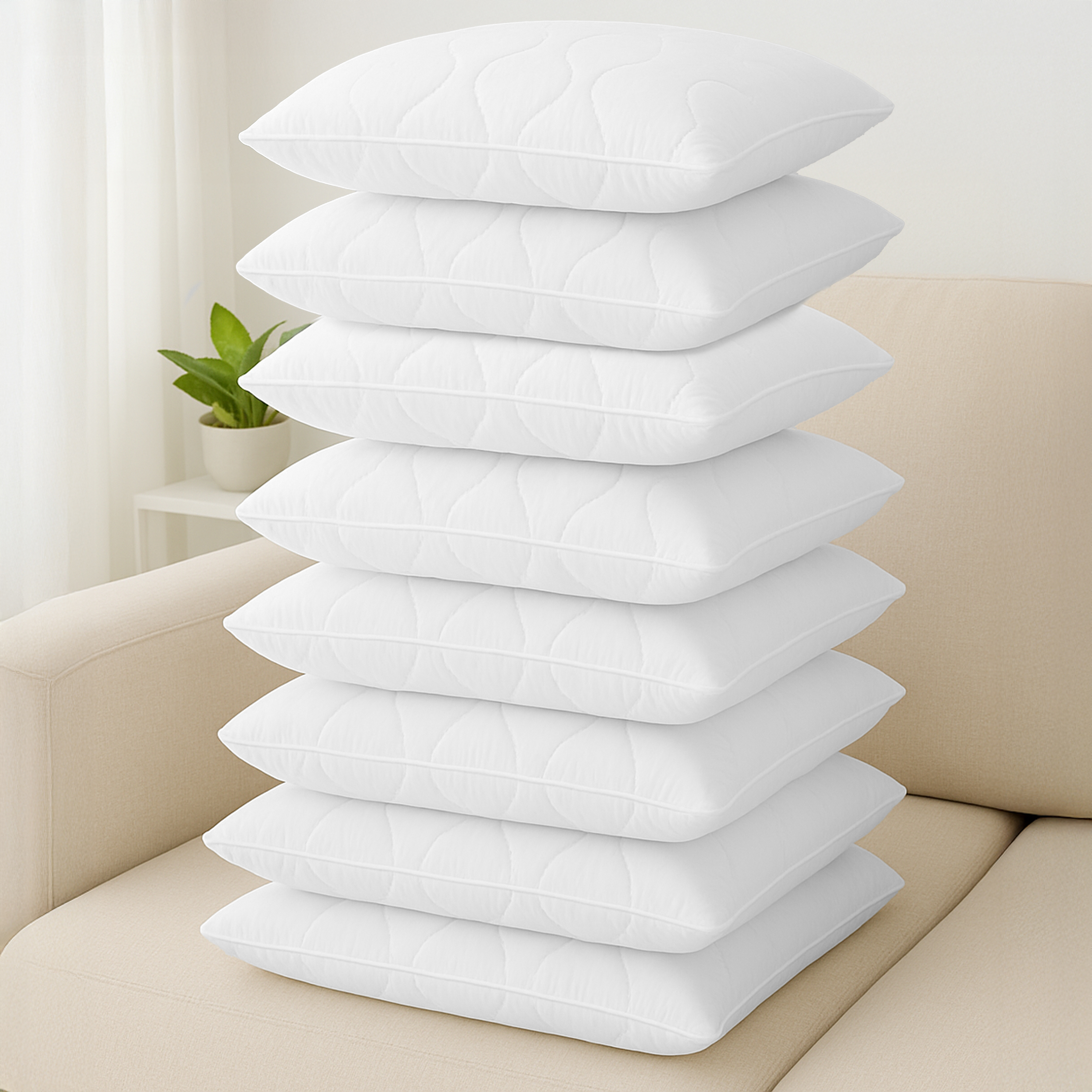 Image of 8-piece Set Of Pillows For Bed & Decor – Zippered For Easy Filling – Sofa & Decorative Cushions – Washable Up To 60°c – White