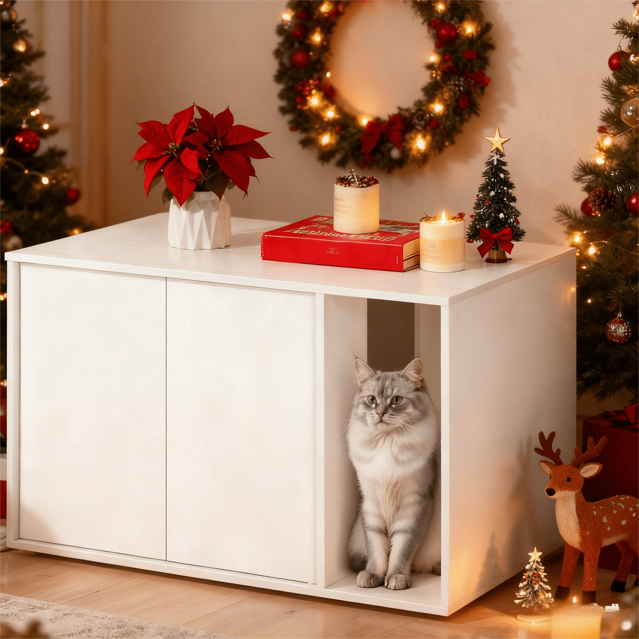 E-shop Katzentoilettengehäuse, 80 x 50 x 50 cm geräumiges und privates Katzentoilettenmöbel, versteckt mit herausnehmbarer Trennwand, geschlossenes