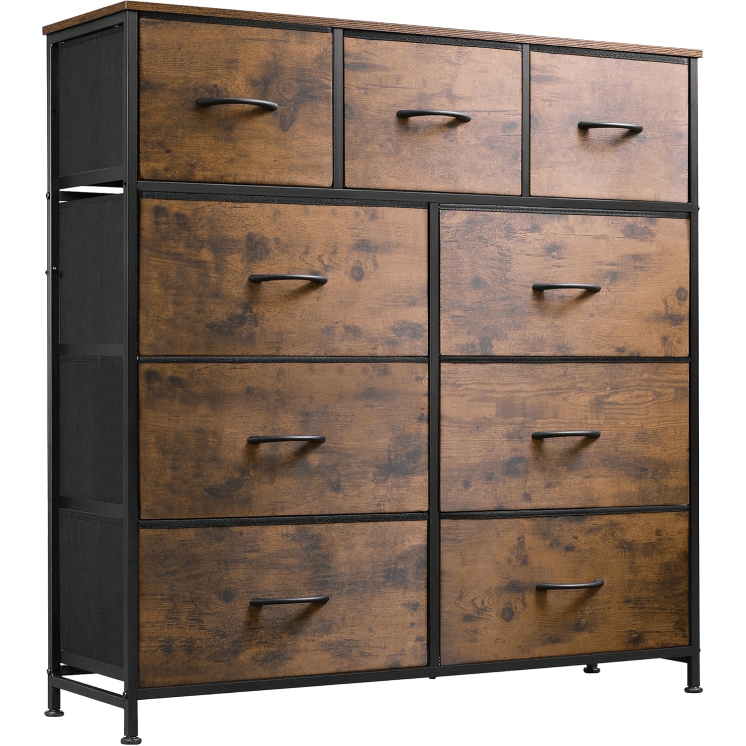 Wlive Rustic Brown 9-drawer Storage Tower - Fabric Bin Dresser With & Wood Grain Top For Bedroom Entryway Closet Hallway