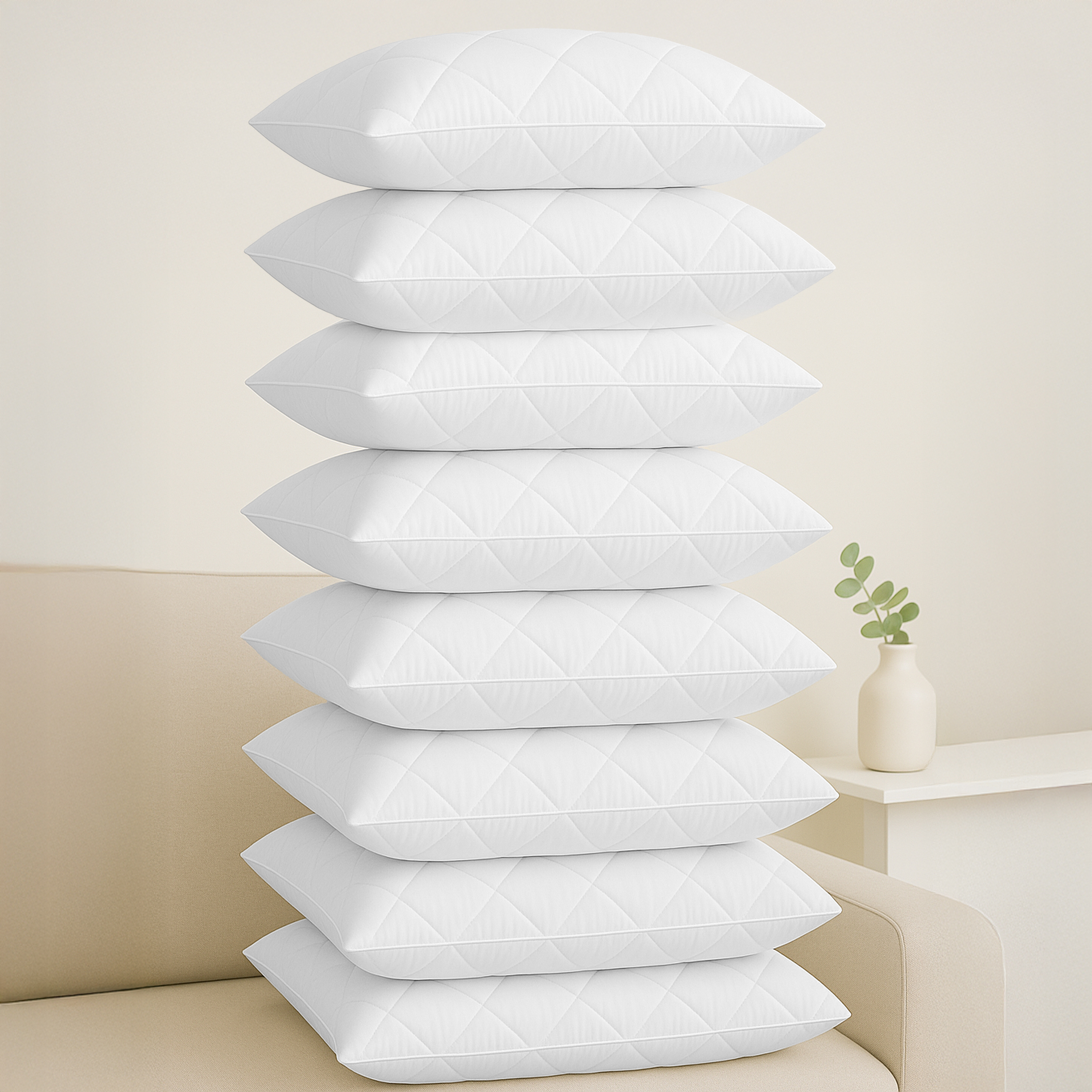 8-piece Set Of Pillows For Bed & Decor – Zippered For Easy Filling – Sofa & Decorative Cushions – Washable Up To 60°c – White