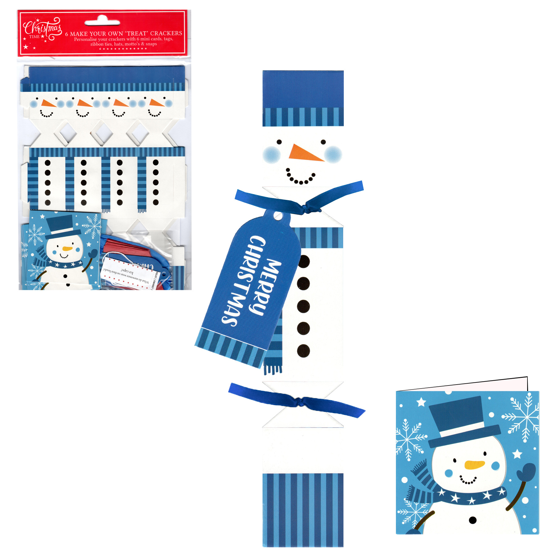 TEMU 6 Pack Make Your Own Treat Christmas Cracker Kit And Cards - Snowman Design