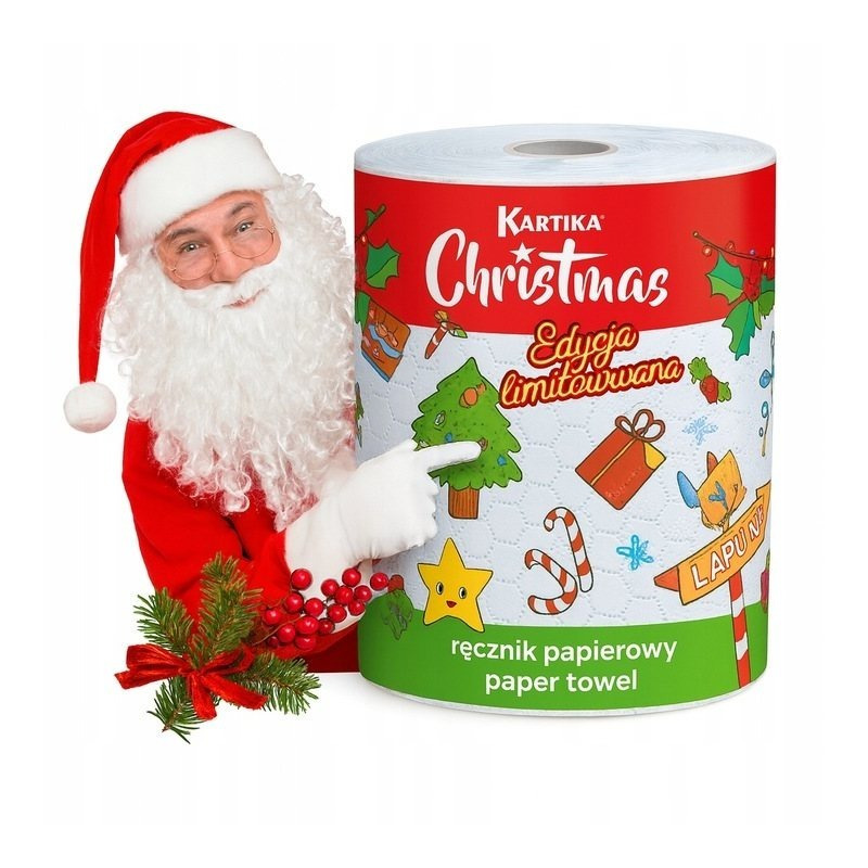 Image of Holiday Paper Kitchen Towel Roll, Santa And Christmas , 3-ply, Large Xl Size, Assorted Random Patterns For Christmas And Santa-themed Celebrations