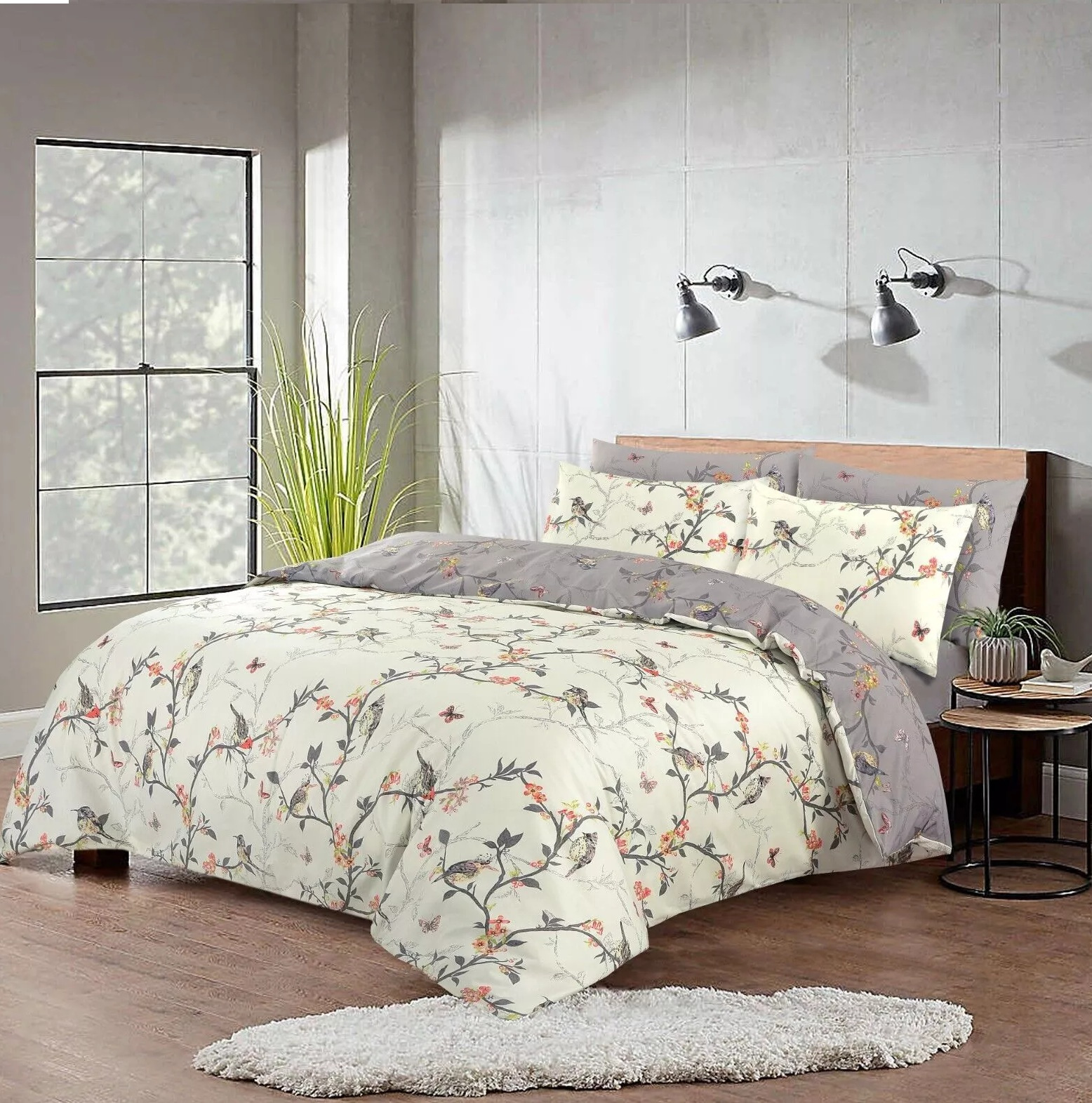 Luxury 3pcs Reversible Printed Duvet Cover Set Soft Breathable White Floral Bedding with Elegant Lily & Daisy Flower Design for Double King Super King Size Beds