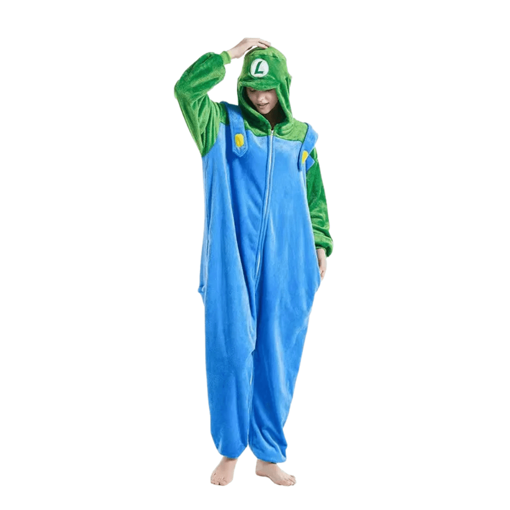 Plus Mario Luigi Kigurumi Costume with Hood And Pockets for Nerd Hunters, 100% Polyester, Autumn And Winter, Casual, Party And Everyday Wear, S - XXL (145 - 195 Cm)