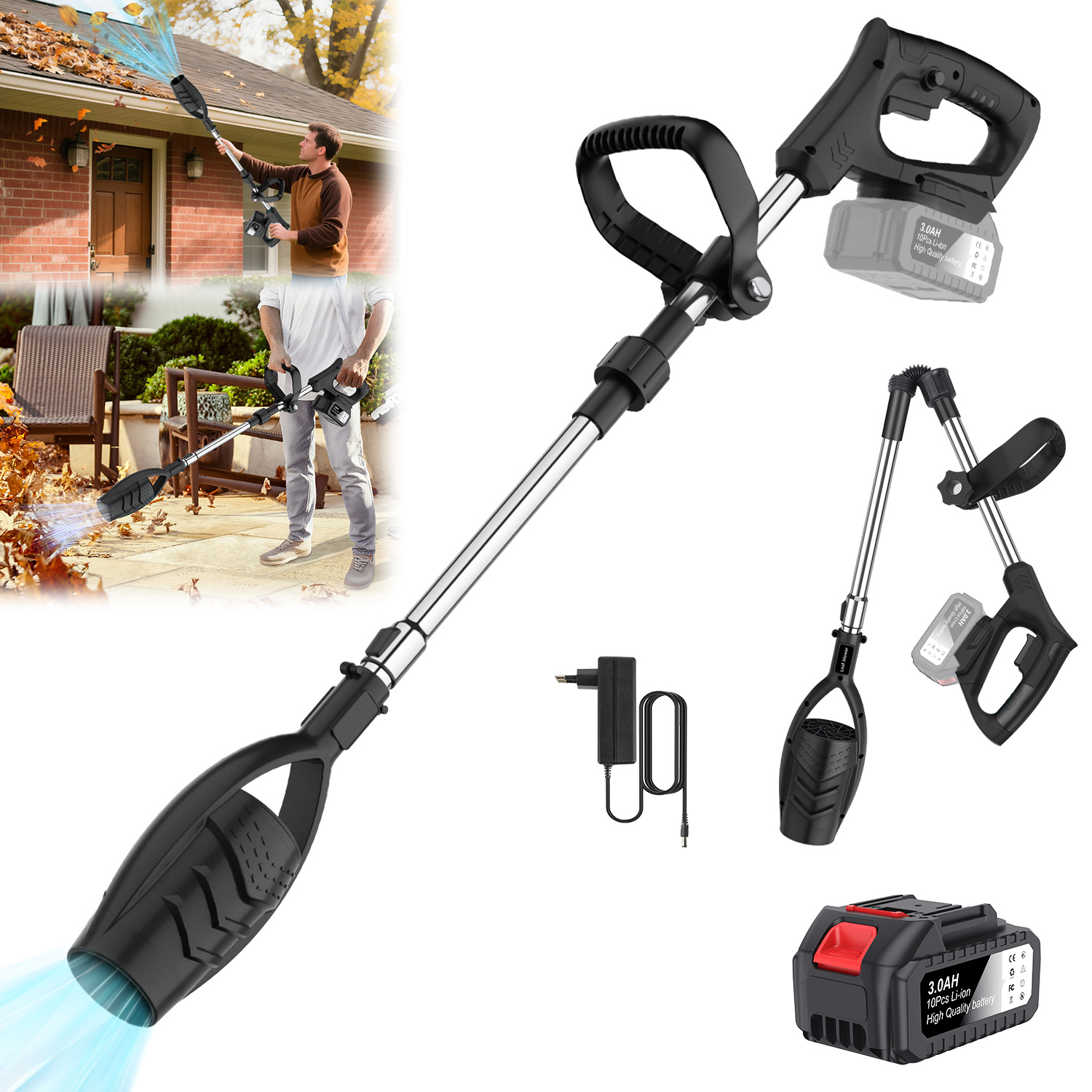 TEMU 2000w Brushless Cordless Leaf Blower, Snow Blower, Handheld Foldable Stretchable Blower Cordless Leaf Blower, Lightweight Garden Leaf