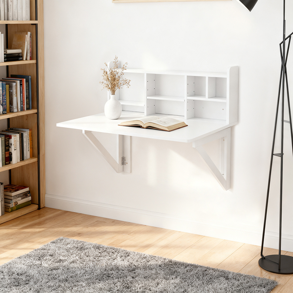 Wall-mounted Folding Desk With Integrated Shelf, White Computer Desk, X 78 Cm, Sobuy Fwt07-ii-w
