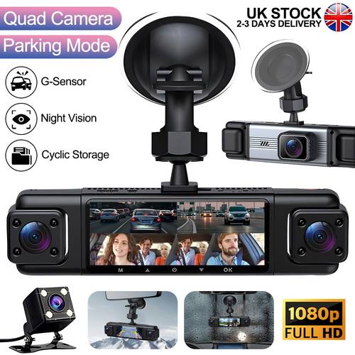 360 4 channel dash cam 1080p dual dash cam front rear with parking mode loop recording emergency lockout cycic storage driving protection ideal gift for car owners him parents