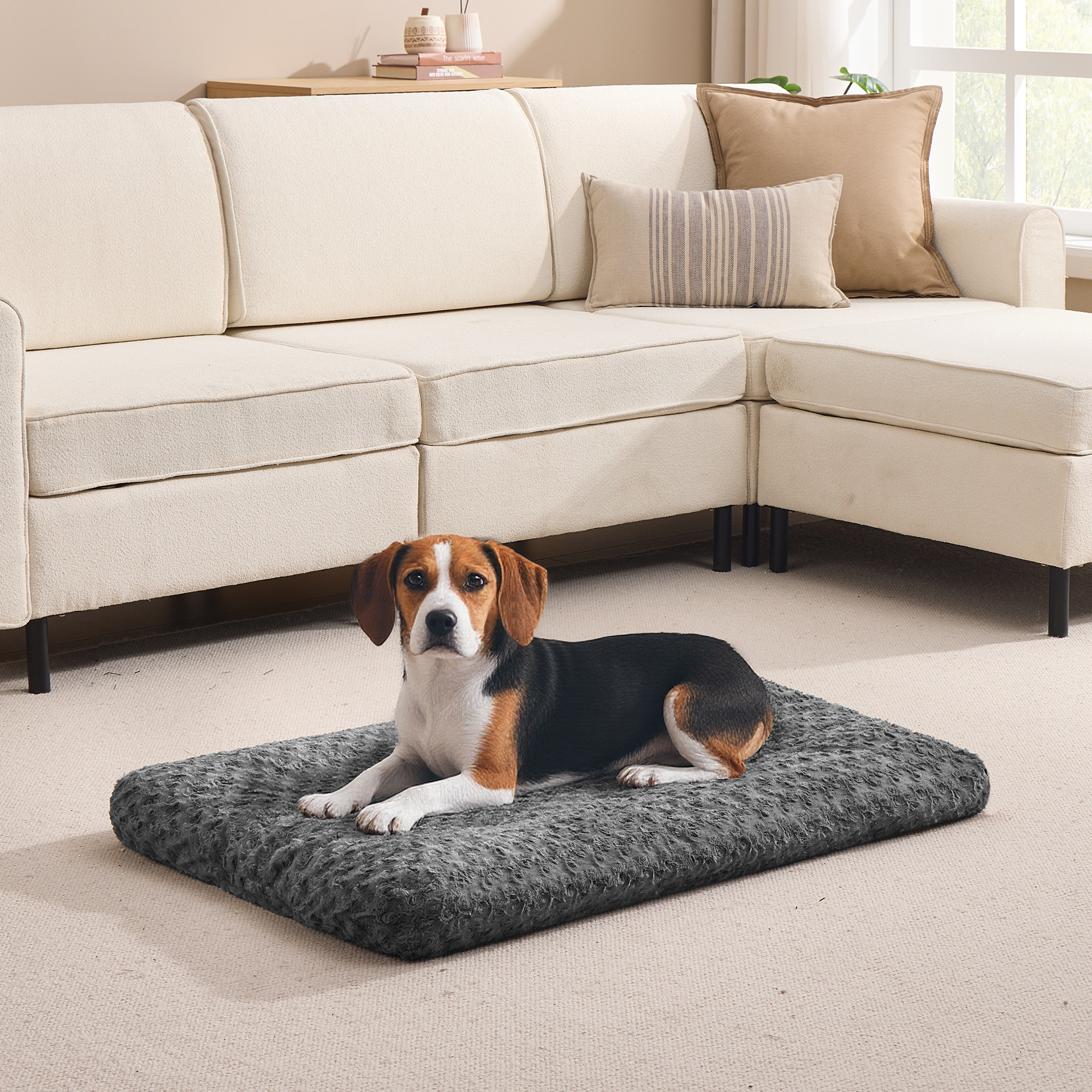 Image of 1pc Non-slip Dog Mattress, Square Pet Sofa Cushion, 80/95/110 Cm, Slip-resistant, Suitable For Cats And Dogs, Fluffy And Soft, Washable, For Small To Medium-sized Cats And Dogs, Gray, Christmas Gift