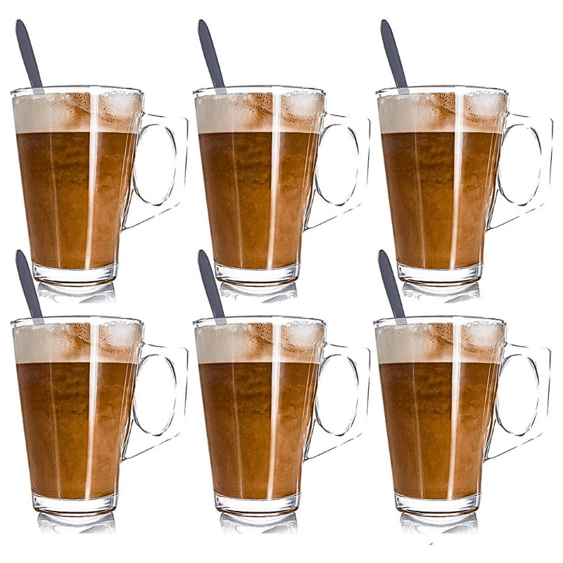 6pcs latte glasses with spoons glass coffee cups with handles small hot drink cafe mugs 240ml double wall coffee tea glassware for espresso cappuccino hot chocolate 6 drinkware set 6 spoons included
