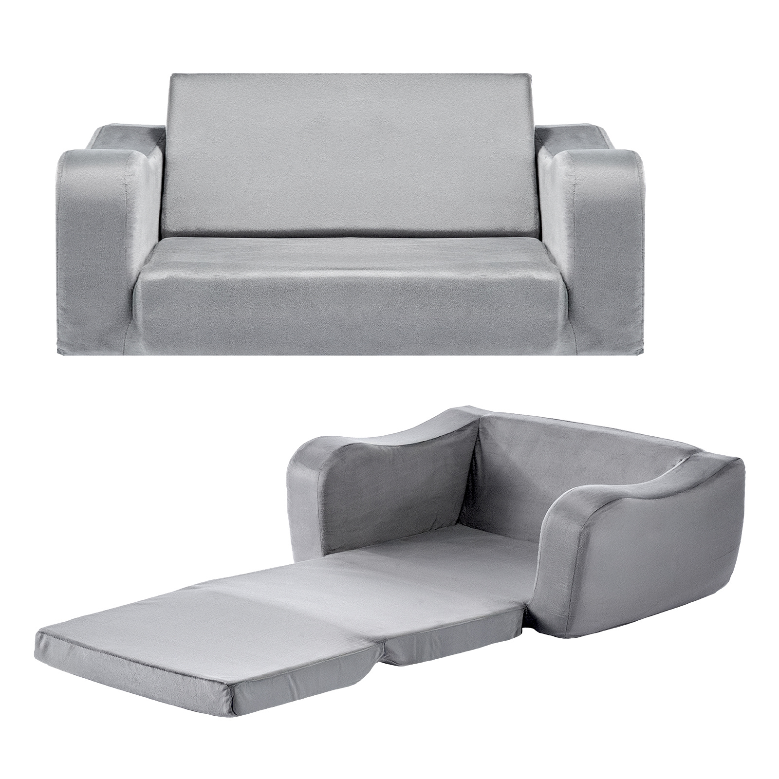 Image of Vevor 2-in-1 Kids Sofa, Foldable Toddler Soft Couch With Armrests, Made Of 28d Sponge & Short Pile, Convertible Toddler Chair To Lounger, Kid Couch Fold Out For Fun Playtime Or Comfy Lounging, L, Gray