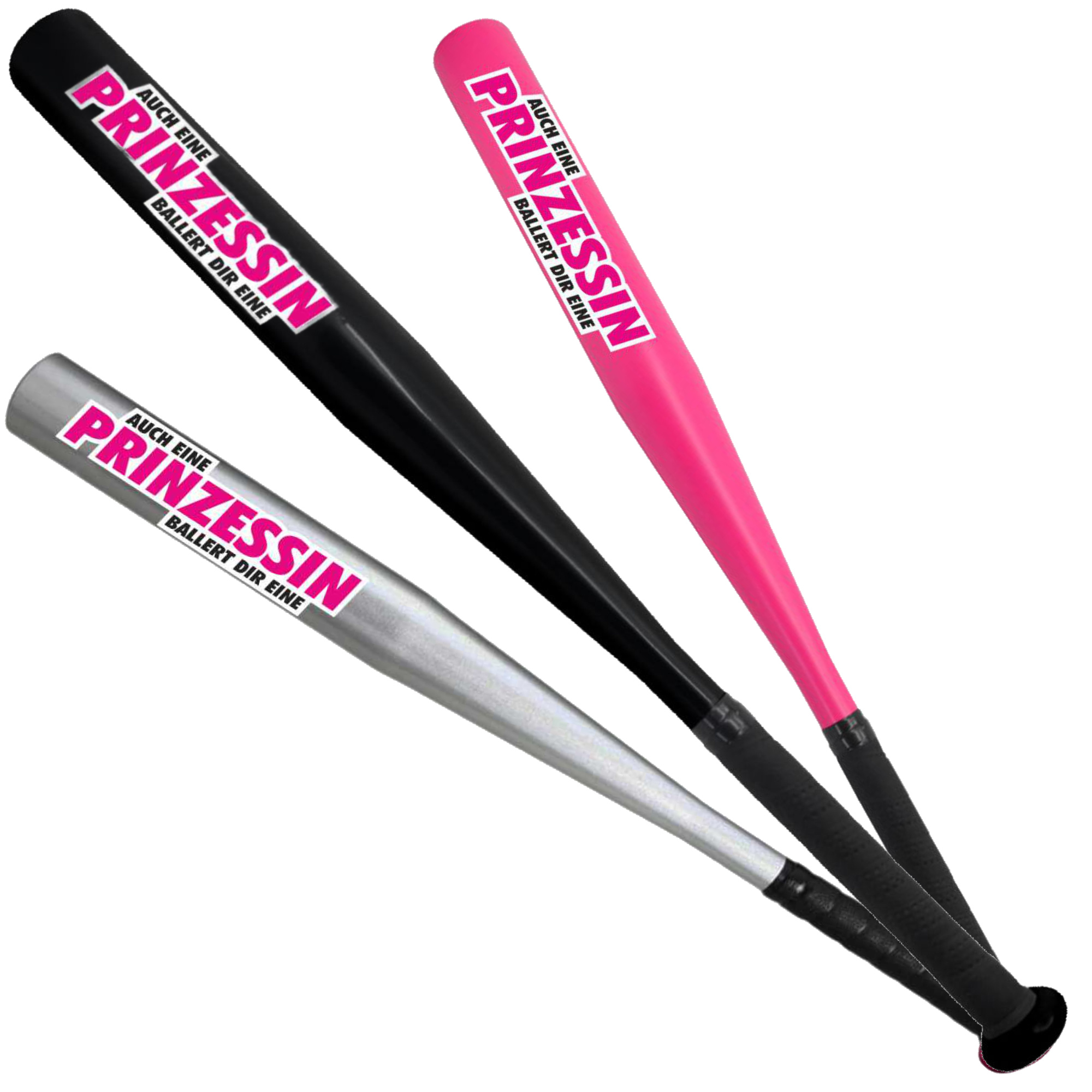 E-shop Baseballschläger PRINZESSIN aus Aluminium mit rutschfestem Griff Schwarz Silber Pink Rot Gold Orange 26 Zoll 65cm Alu Baseball Bat JGA