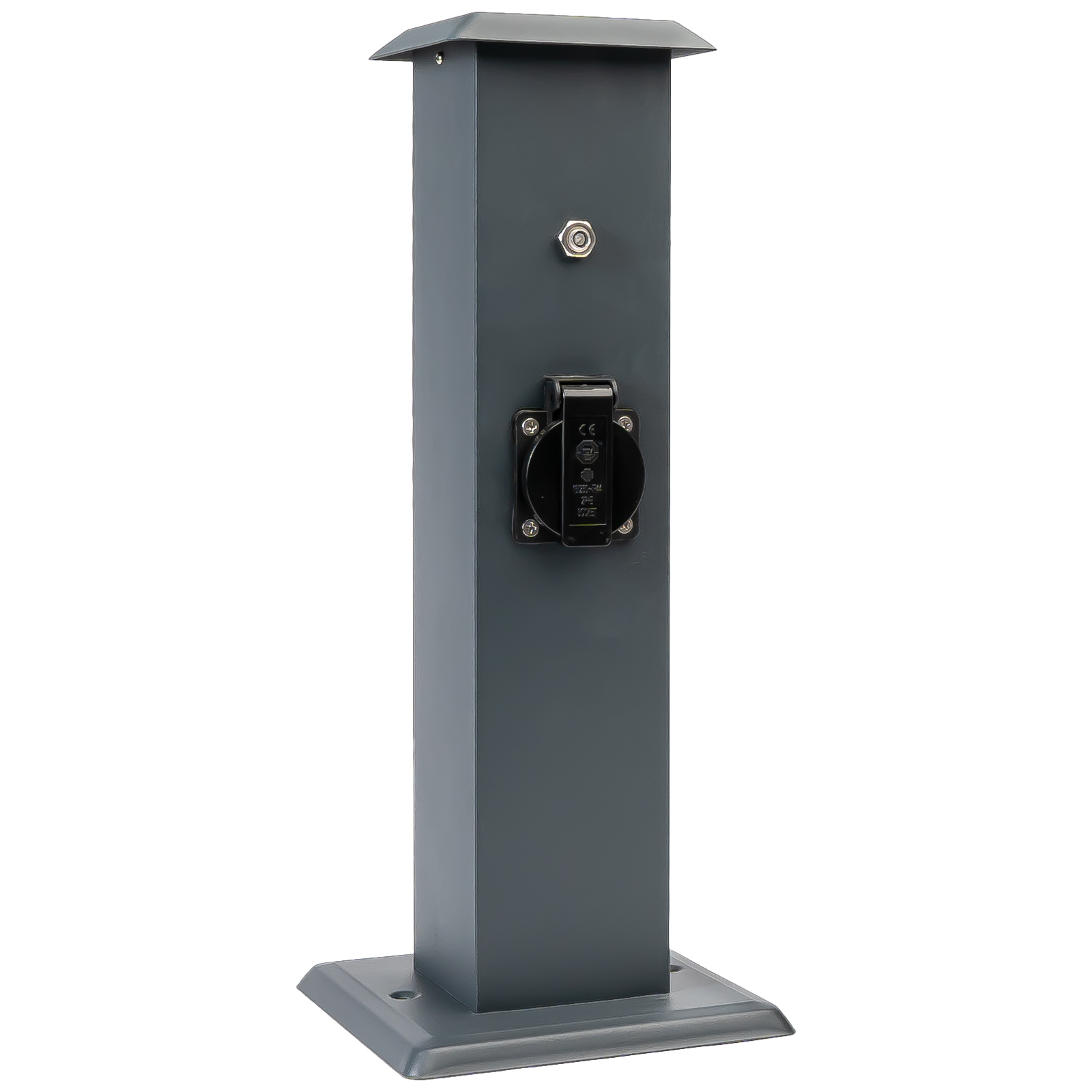 TEMU Gartensteckdose Dämmerungssendor 3 Steckdosen, 3600 Watt, schwarz, Pulverbeschichtung, Energiesäule Mehrfach Metall Außen Steckdose 4-Fach