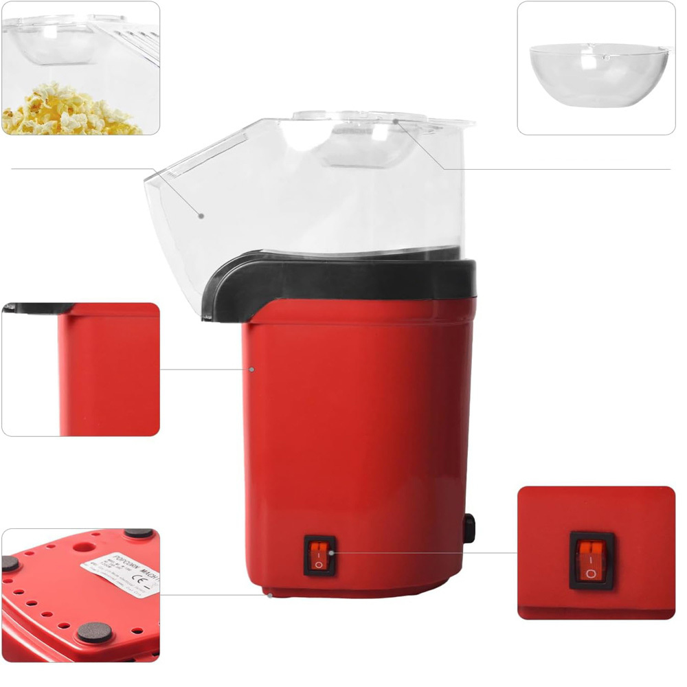 1200W HOT AIR POPCORN MAKER MACHINE QUICK PREPARATION GREASE-FREE WITH MEASURING CUP TRANSPARENT LID FOR HOME THEATER MOVIE NIGHT PARTIES GAMING