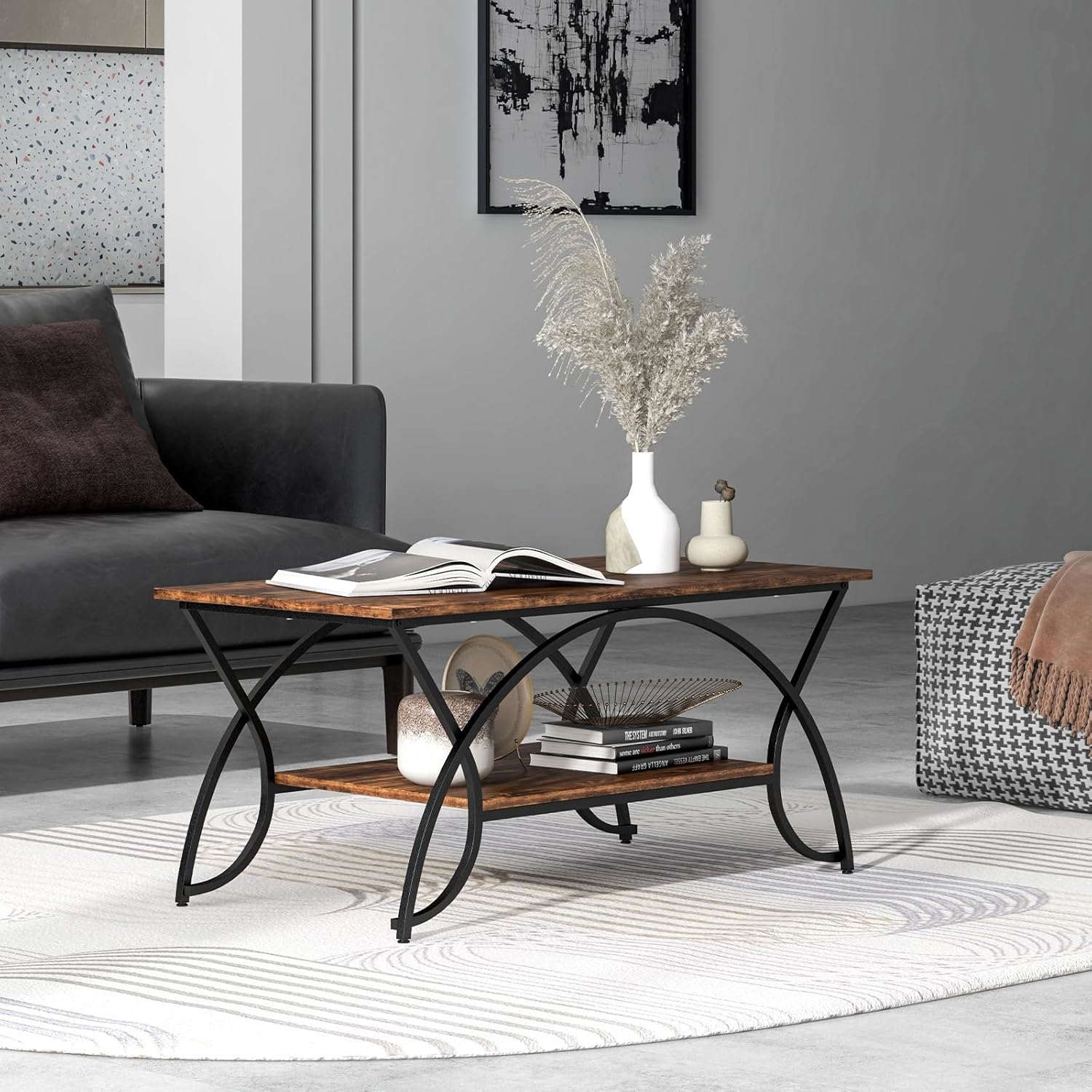 2-tier Marble Coffee Table With Gold Metal Frame, Stylish Rectangular Accent Table With Storage Shelf - Chic Cocktail Table For Living Room & Lounge