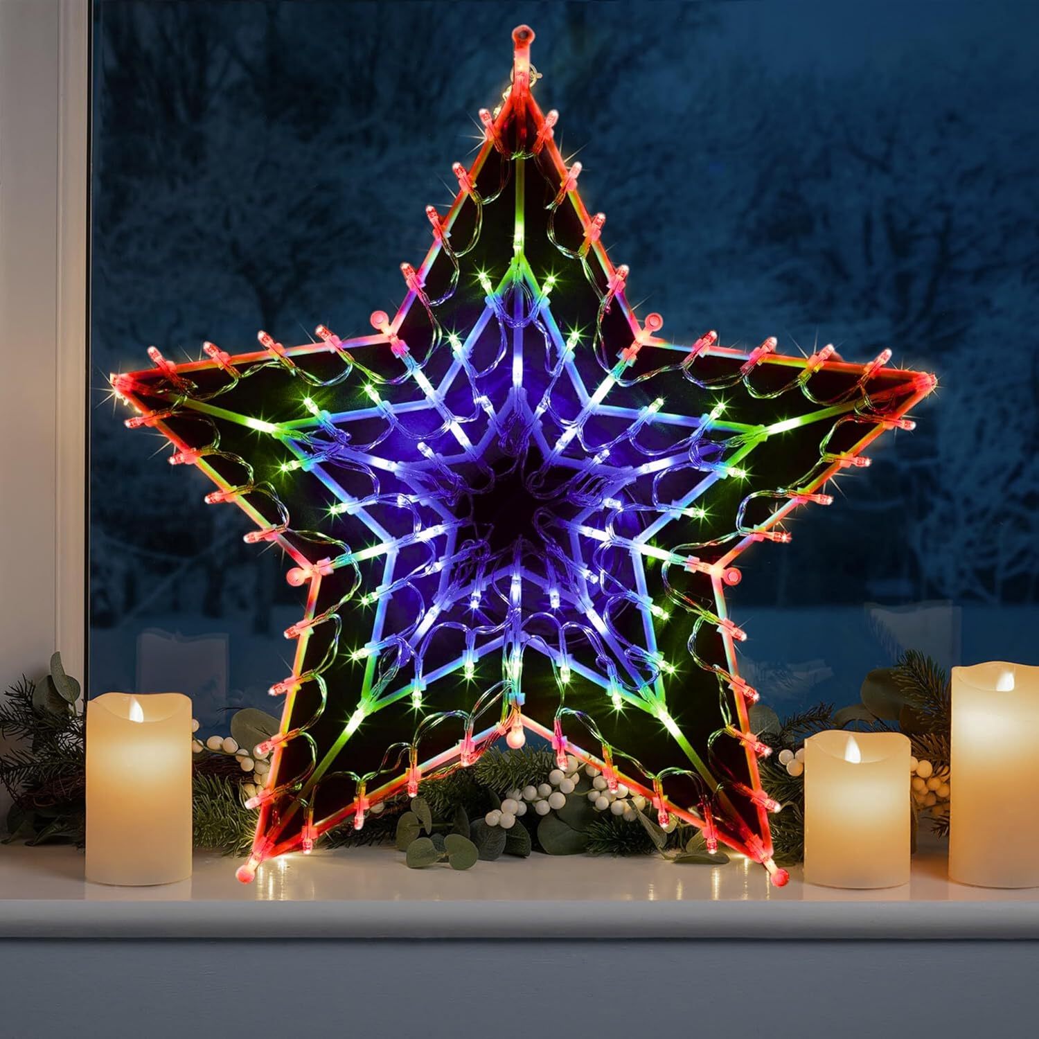 TEMU 100 Led Multi Colour Christmas Star Silhouette Window Decoration Lights Home Gift Indoor Outdoor Use 51cm