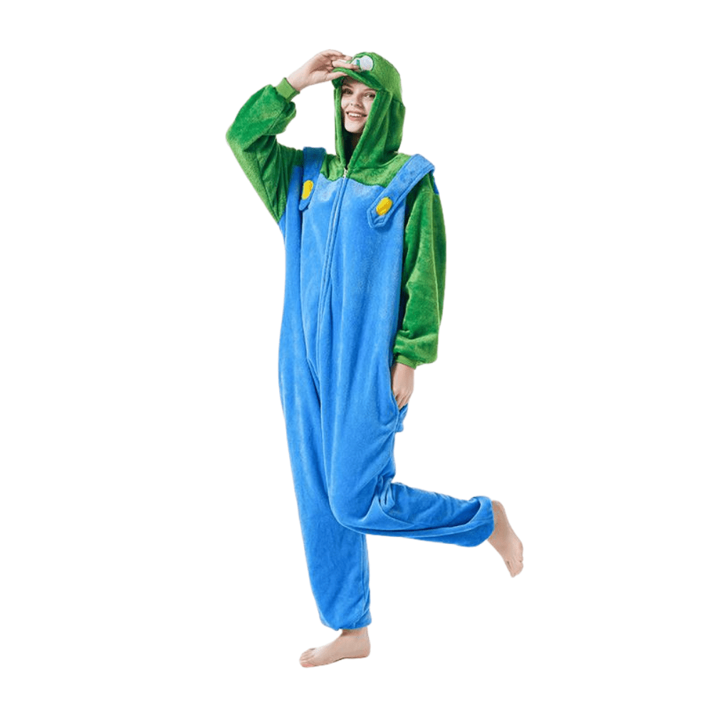 Plus Mario Luigi Kigurumi Costume with Hood And Pockets for Nerd Hunters, 100% Polyester, Autumn And Winter, Casual, Party And Everyday Wear, S - XXL (145 - 195 Cm)