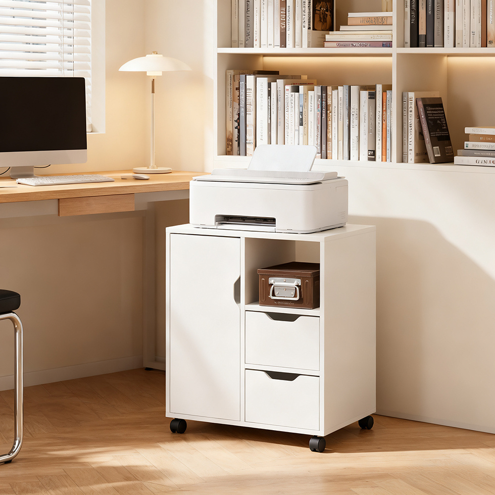 1pc Of Roll Container Printer Desk Office Cabinet With 2 Drawers, 1 Door, 1 Open Compartment For Office Home Office Storage, White, 60x70x35 Cm, Sobuy - Gcu216-x