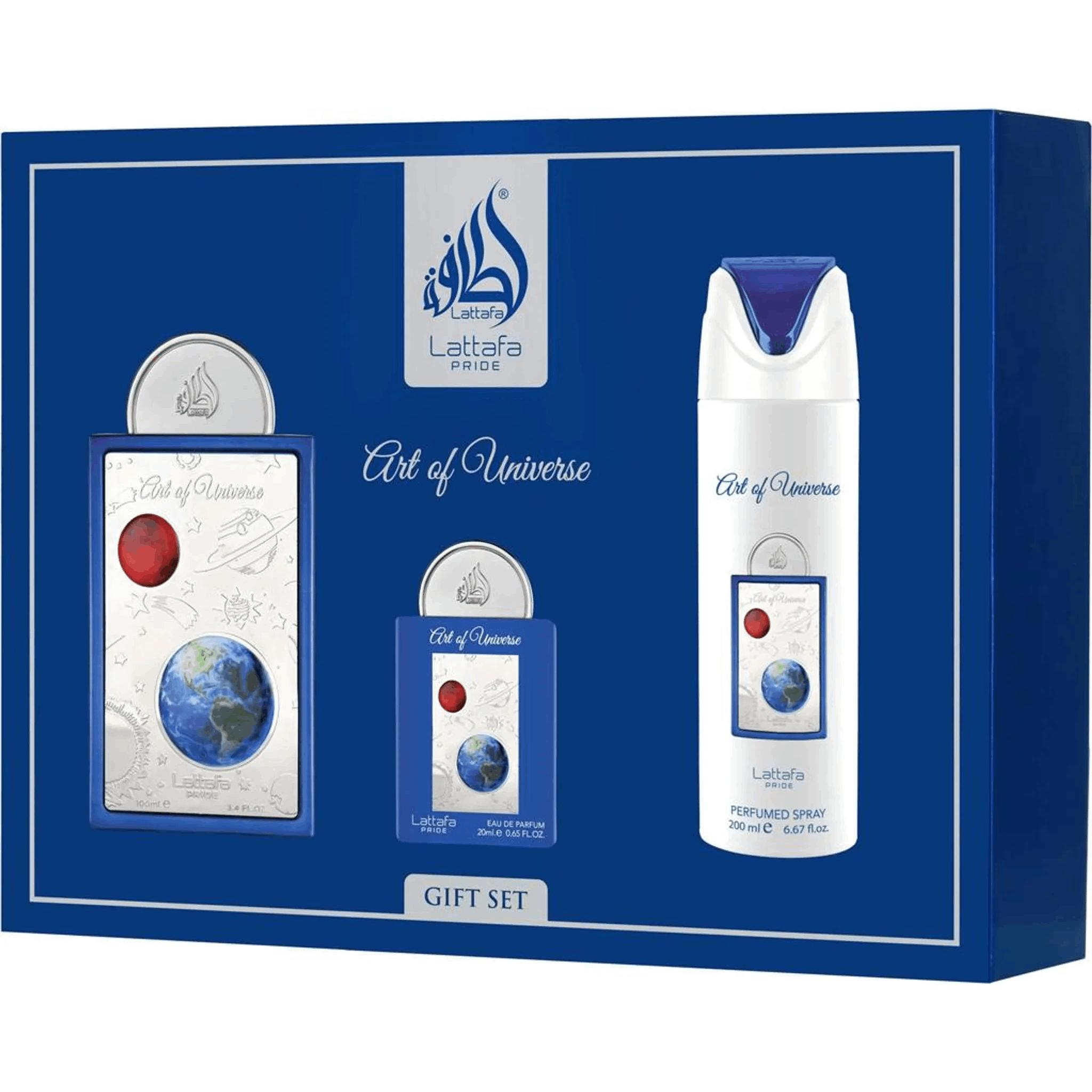 Image of Lattafa Art Of Universe Edp 100 Ml + Edp 20 Ml + Deo Spray 200 Ml (unisex)