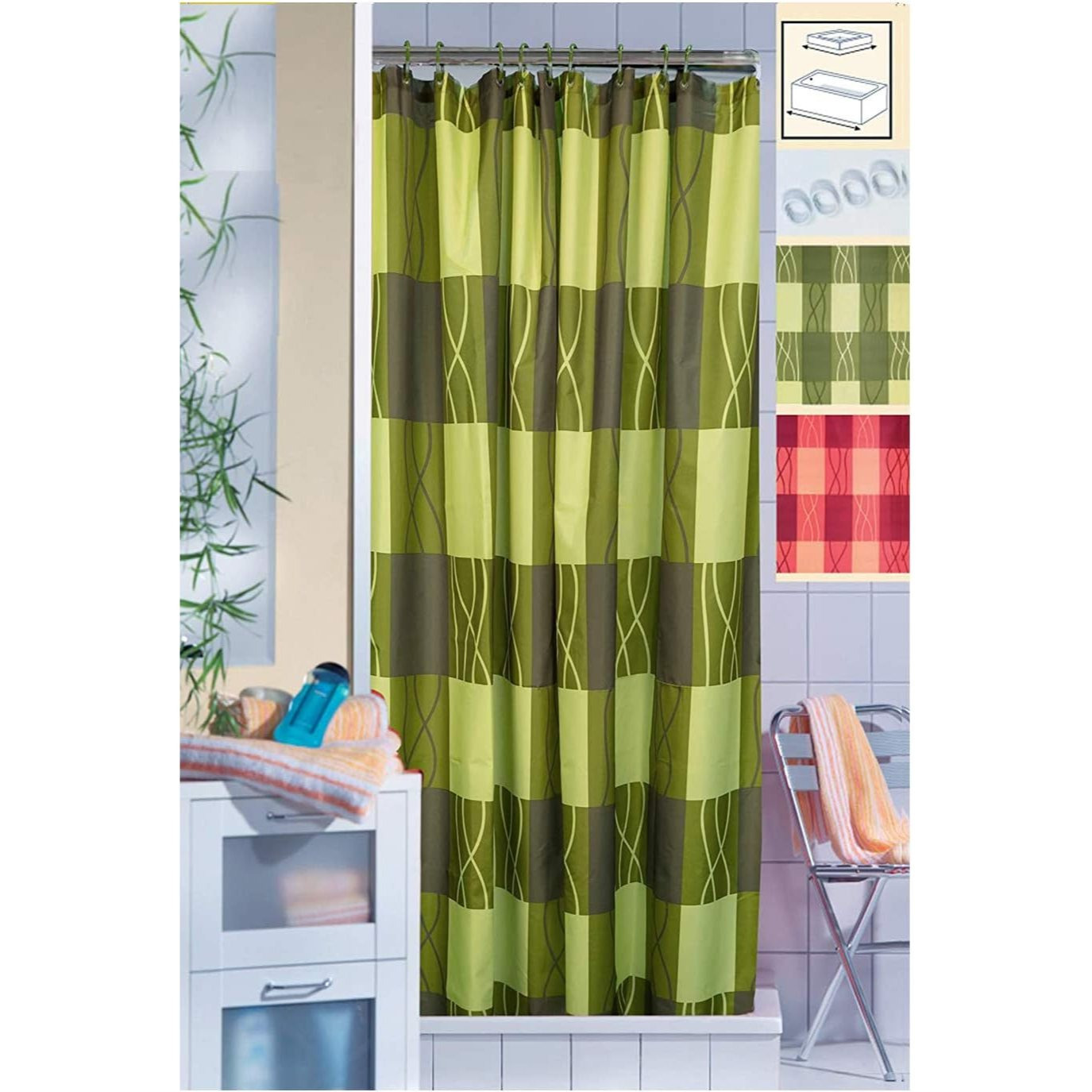 Waterproof Green Shower Curtain 180x200cm With Grommets And Rings