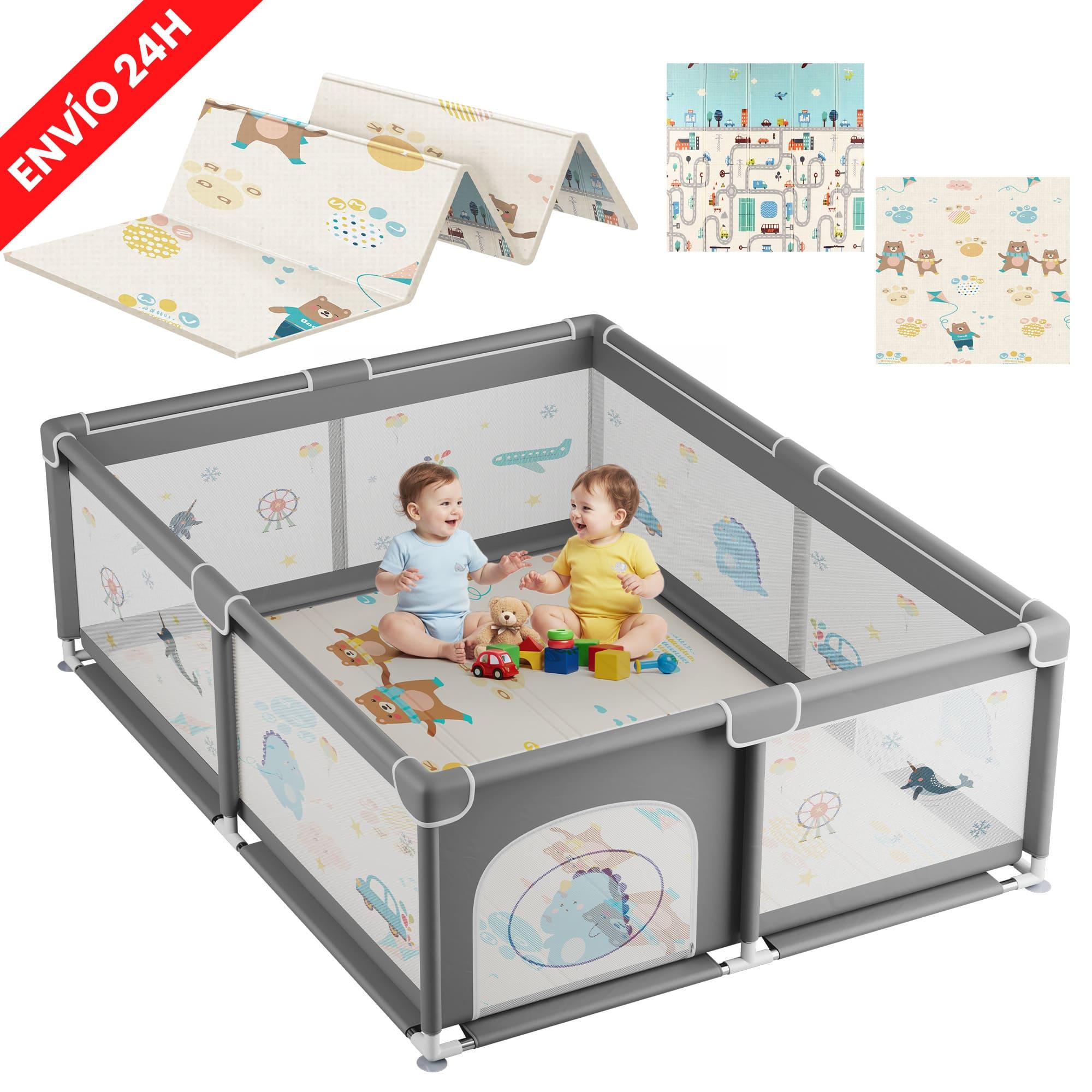 Baby Playground For Baby + Mat - Foldable Playpen With Breathable Mesh And Side Door
