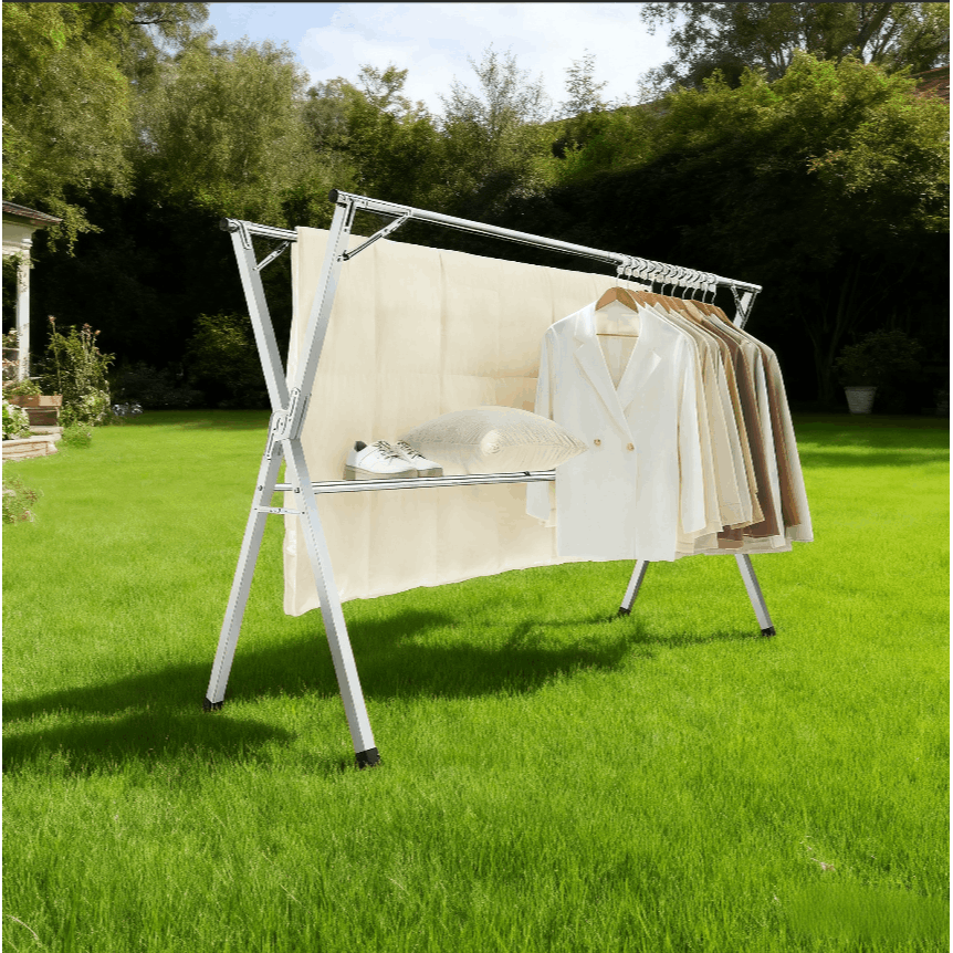 Image of Clothes Rack, Stand Dryer, Multifunctional Collapsible Towel Holder, 133-200 Cm Extendable, Collapsible, Freestanding, For Indoor And Outdoor Areas, Grey