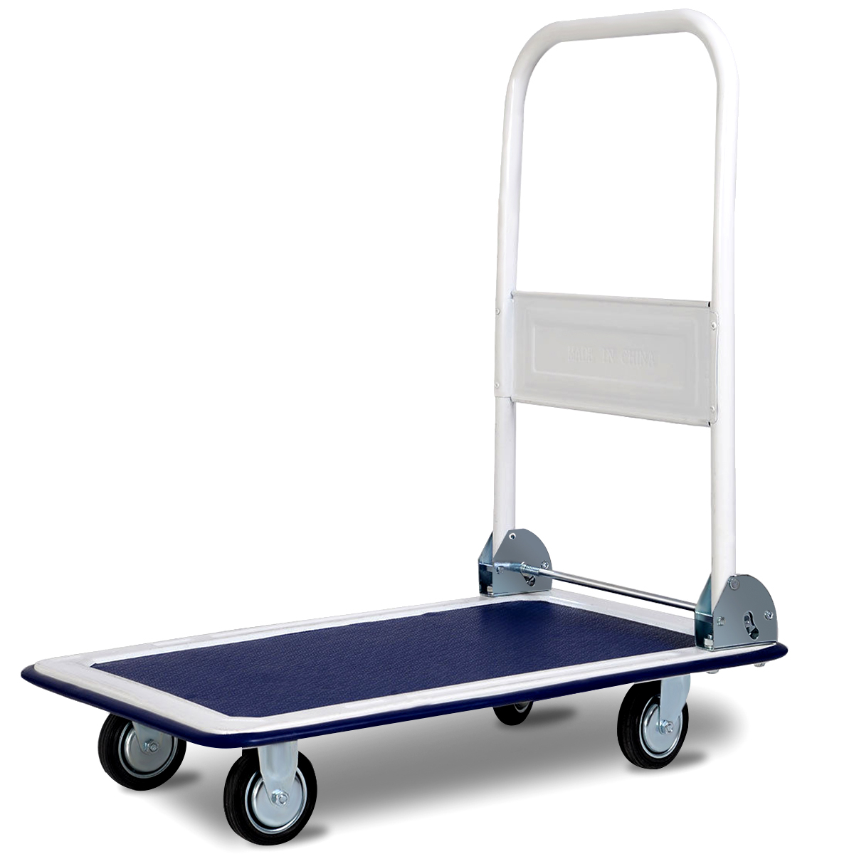 Folding Push Cart Dolly, Moving Hand Truck, Rolling Flatbed Cart , With 360 Degree Swivel Wheels, 330lbs Weight Capacity, Platform Cart, For Garage, Warehouse, Blue