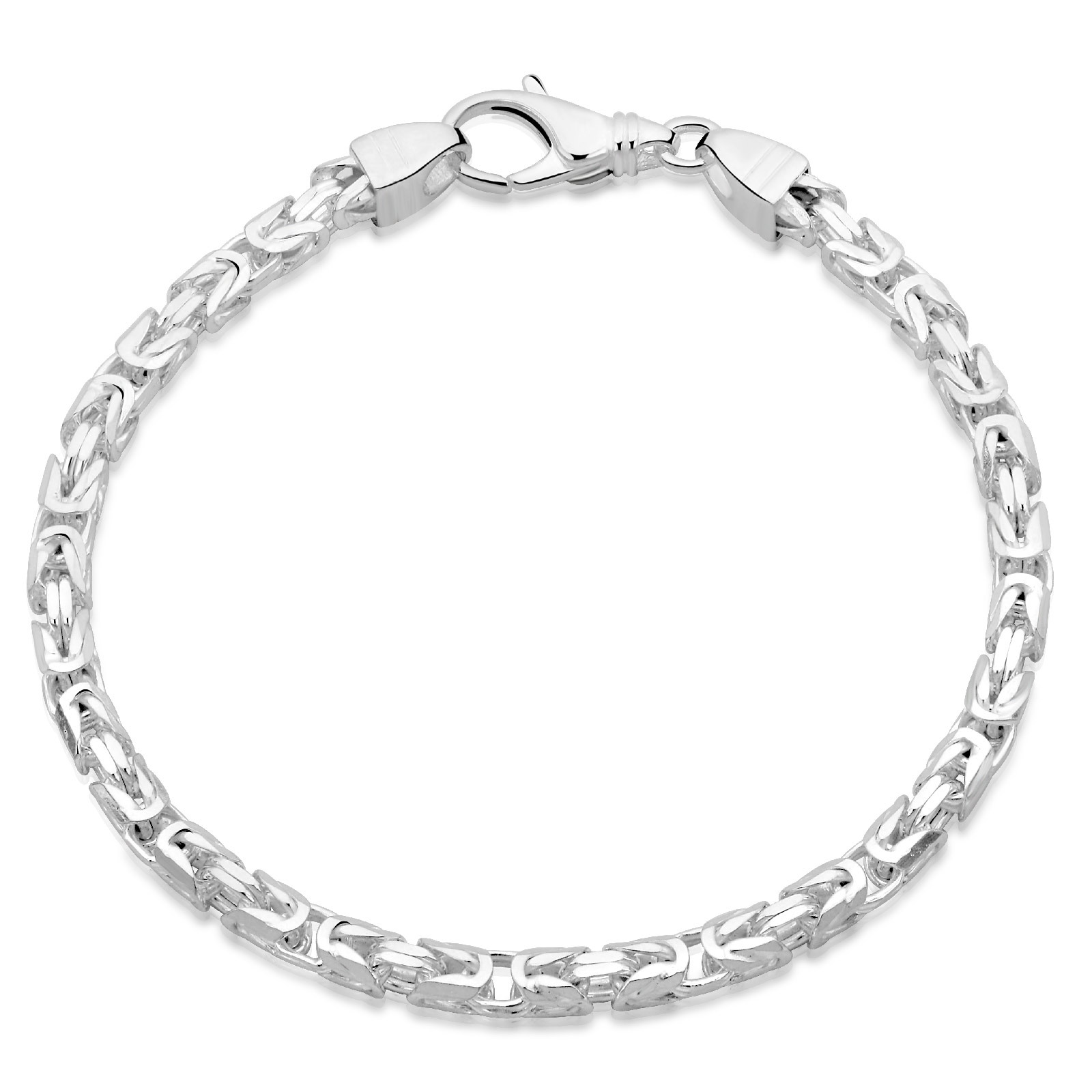 King's Arm Band 3.8 Mm Wide 925 Sterling Silvery Solid Made In Italy High-gloss Polished Shining Carabiner Clasp For