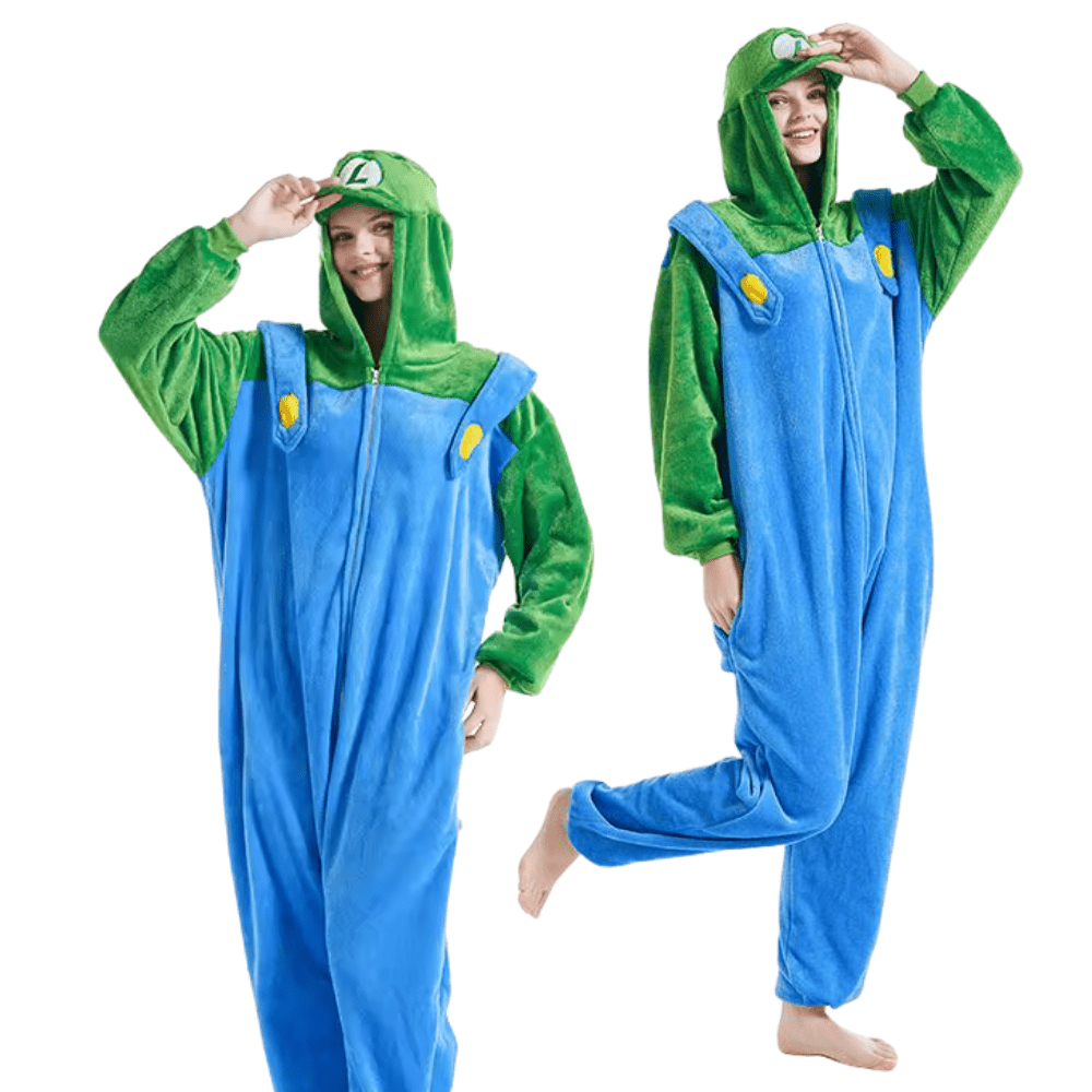 Plus Mario Luigi Kigurumi Costume with Hood And Pockets for Nerd Hunters, 100% Polyester, Autumn And Winter, Casual, Party And Everyday Wear, S - XXL (145 - 195 Cm)