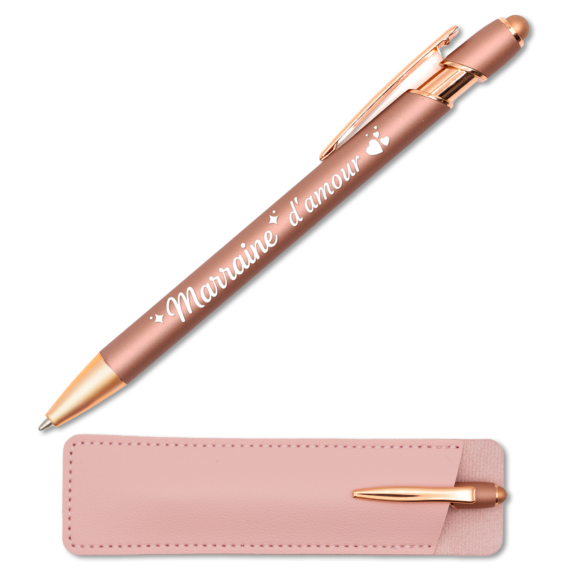 TEMU Stylo Marraine Rose gold cuivré gravé avec étui en cuir - cadeau marraine original - Stylo métal tactile personnalisé, cadeau de , française