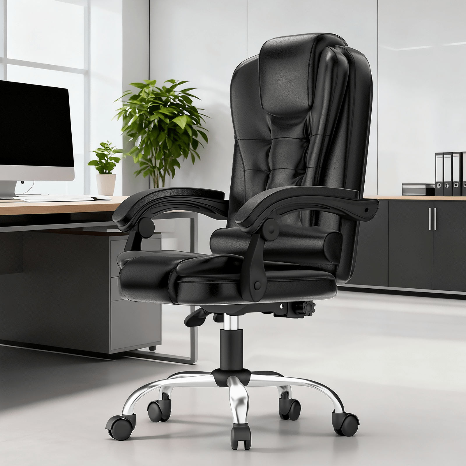 E-shop Executive-Bürostuhl, ergonomischer Stuhl aus PU-Leder mit Kippfunktion, höhenverstellbar, 360° drehbarer Schreibtischstuhl, höhenverstellbar für