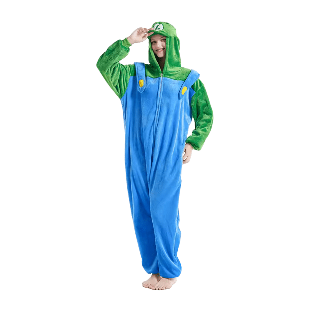 Plus Mario Luigi Kigurumi Costume with Hood And Pockets for Nerd Hunters, 100% Polyester, Autumn And Winter, Casual, Party And Everyday Wear, S - XXL (145 - 195 Cm)