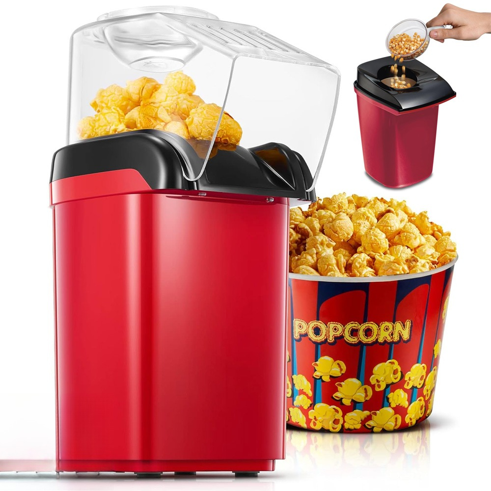 1200W HOT AIR POPCORN MAKER MACHINE QUICK PREPARATION GREASE-FREE WITH MEASURING CUP TRANSPARENT LID FOR HOME THEATER MOVIE NIGHT PARTIES GAMING