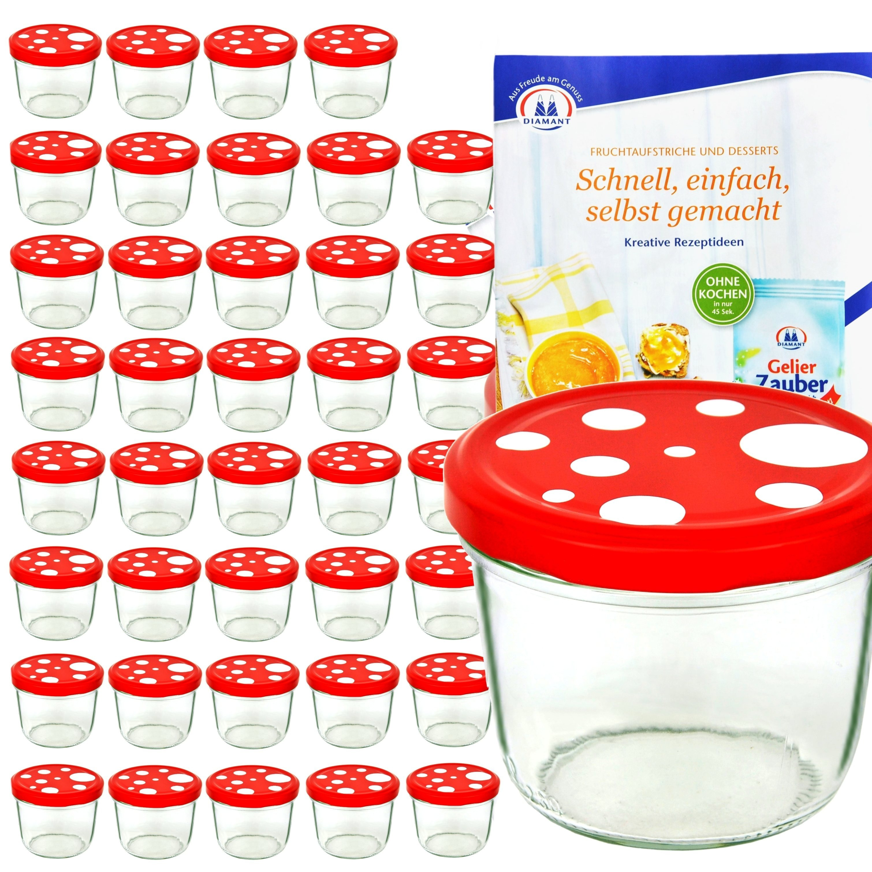 Image of 40pcs Set Of Tumblers 230 Ml Fly Agaric Red And White Spotted Lid Including Diamond Recipe Book
