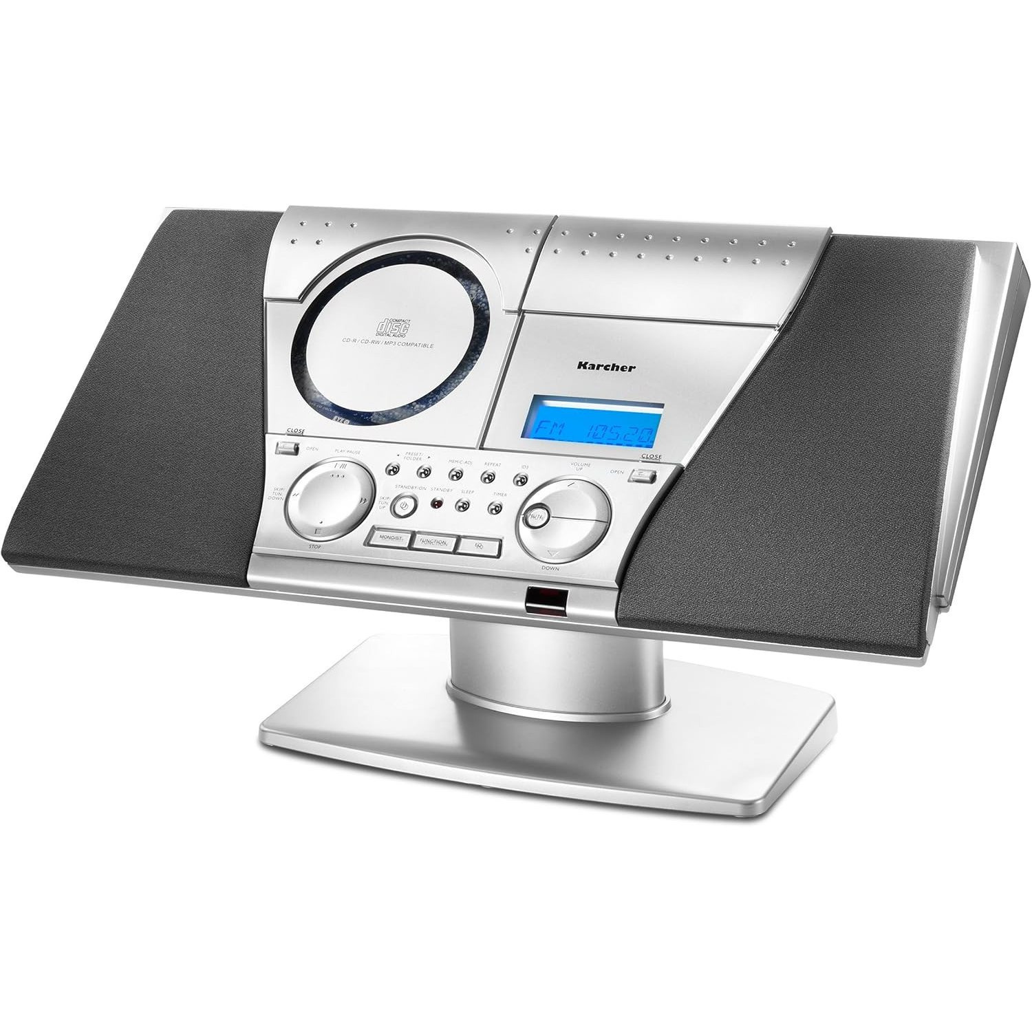E-shop Karcher MC 6550N Kompaktanlage (mit CD Player und Kassettendeck, vertikale Stereoanlage, UKW Radio, Wecker) silber