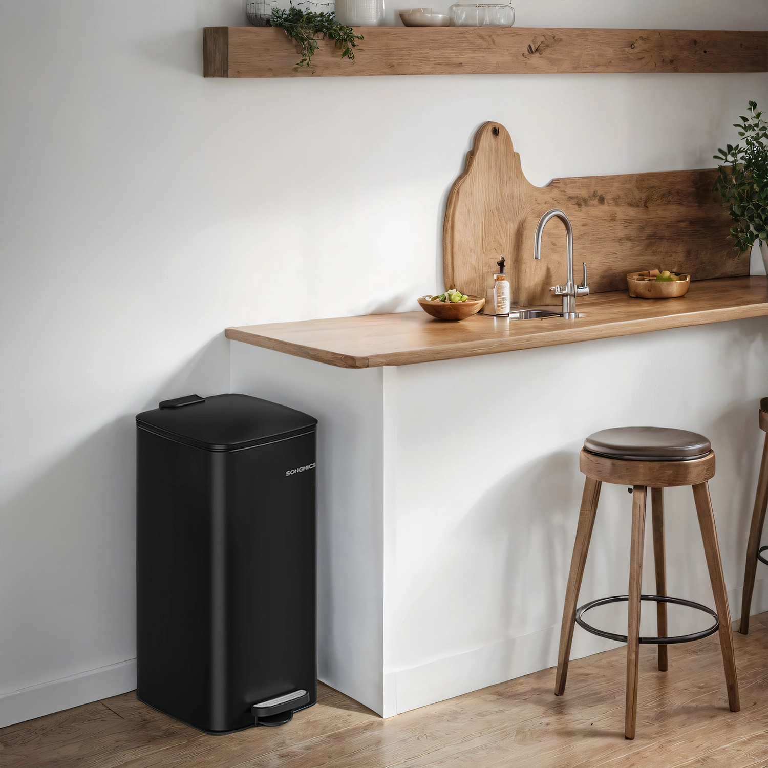 Image of Trash Can Kitchen, 30 Liter Waste Bin, Pedal Trash Can, Steel, With Inner Bucket, , Stay-open Function