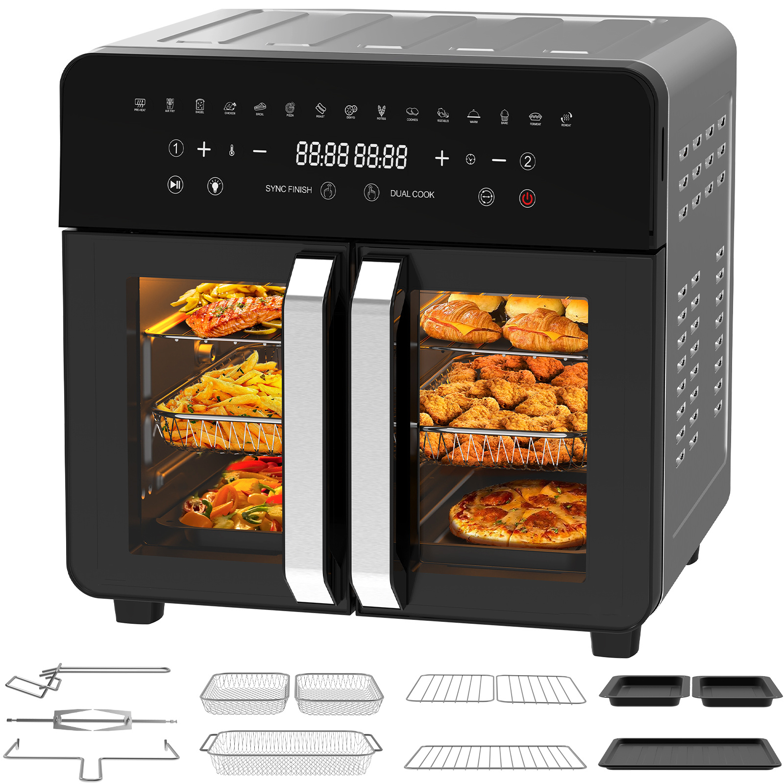 E-shop Heißluftfritteuse XXL 23L Airfryer – 15-in-1 Heissluftfriteuse mit Sichtfenster, 2 Frittierkörben, , Dual Cook, 50–, Airfryer mit 12 Zubehör