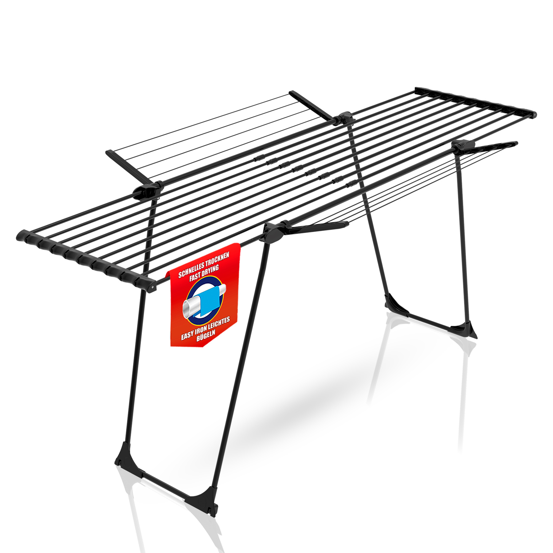 Image of Bigdean Laundry Drying Rack With Thick Linen Jumbo Black Extendable 28m Drying Length - Easy Ironing