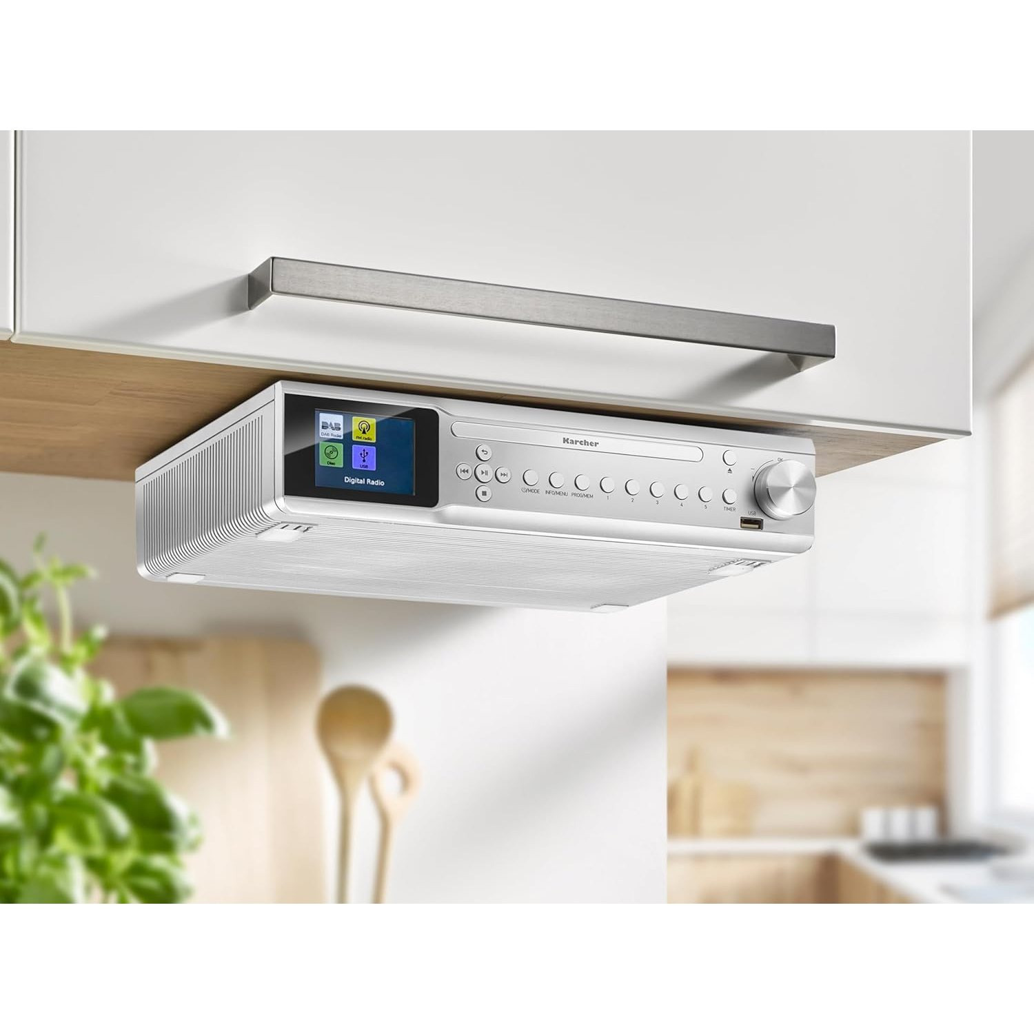 Image of Karcher Under-counter Kitchen Radio With Cd Player, Dab+/fm Radio, Bluetooth Under-counter Radio, With Alarm, Color Display, Usb Port, 30 Station Memory, Includes Remote Control
